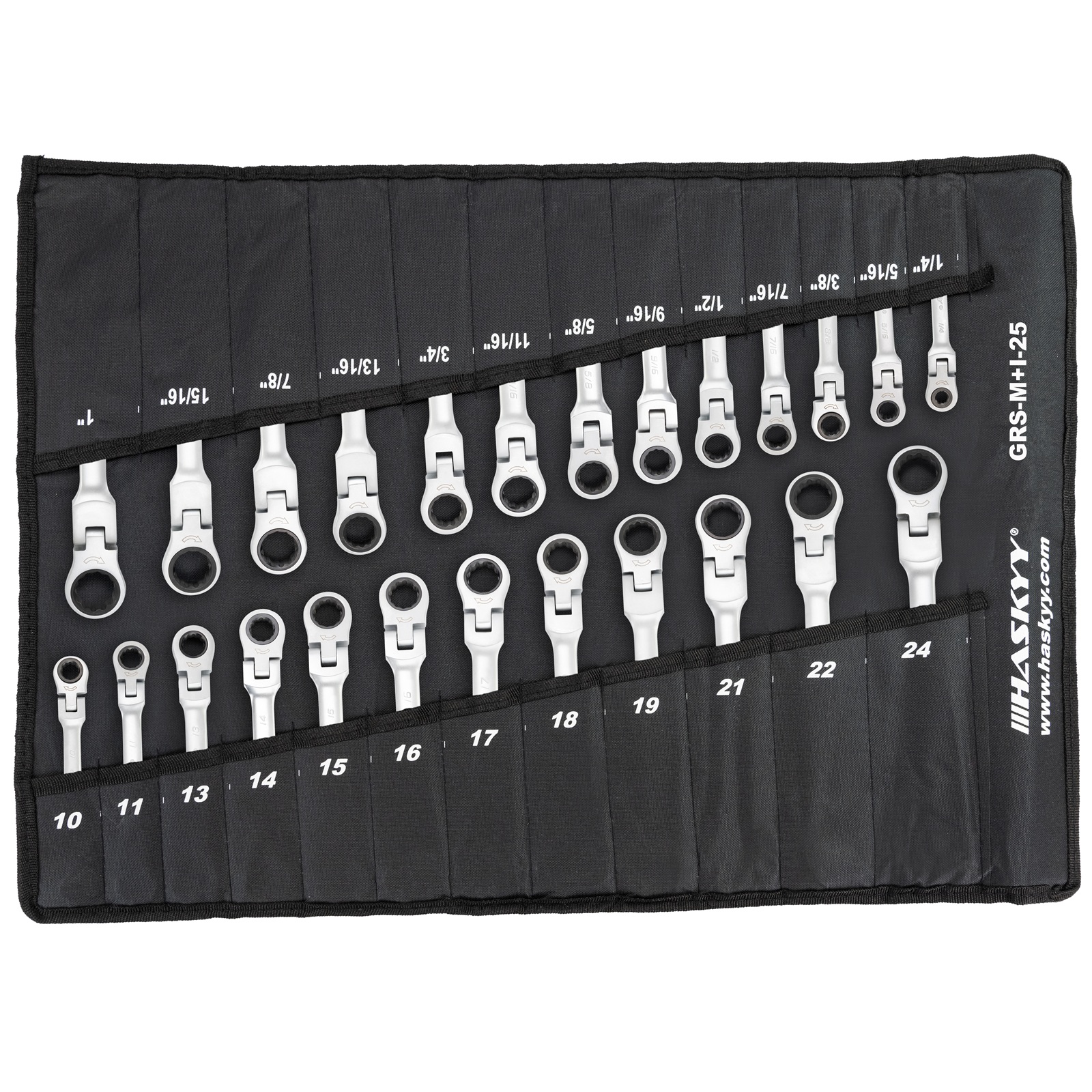 25tlg. Ring-Ratschen-Schlüssel SW 1/4"-1" SW 10-24mm Kombi Set metrisch+inch