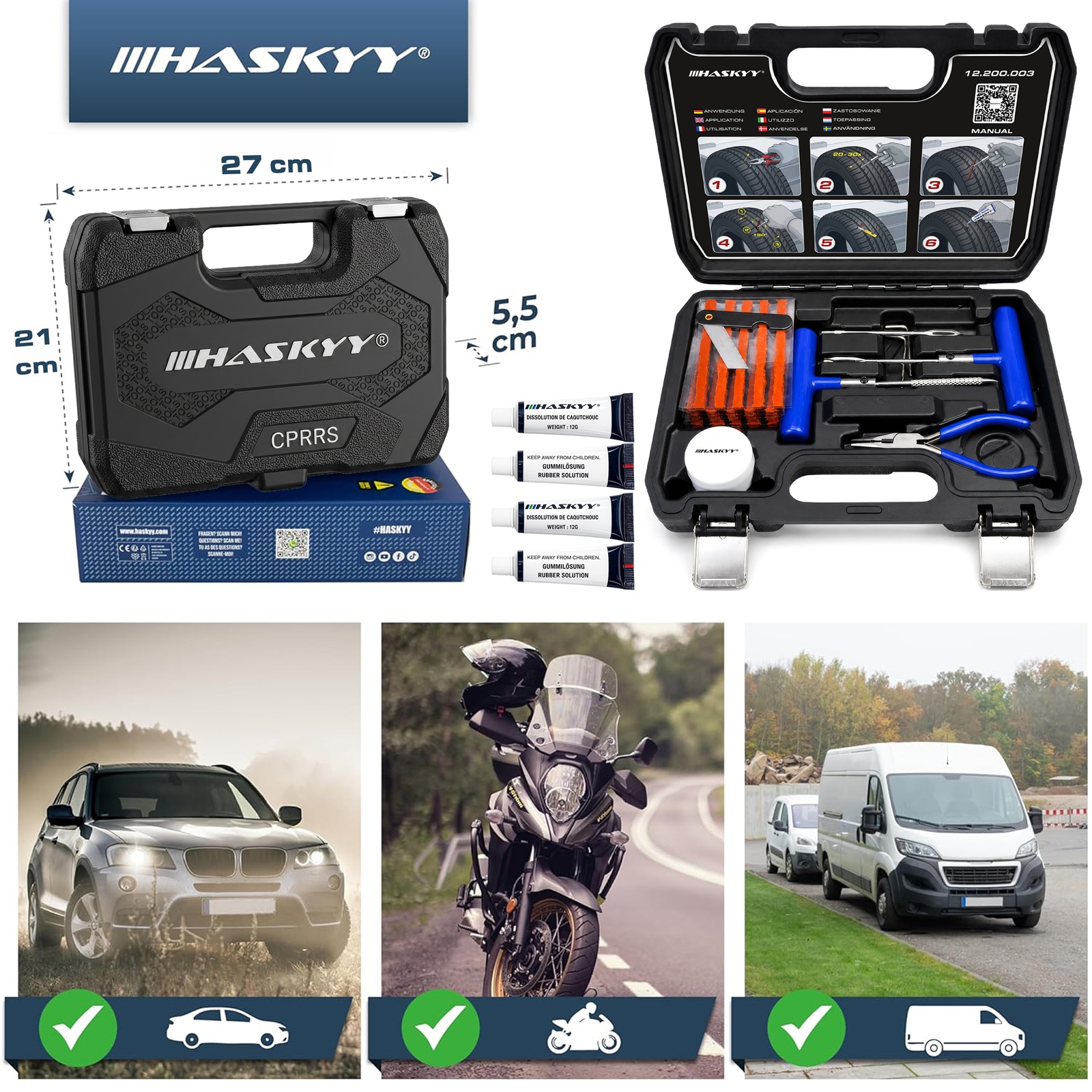 HASKYY Auto PKW Reifenreparaturset 47-tlg Reifen Reparatur Set