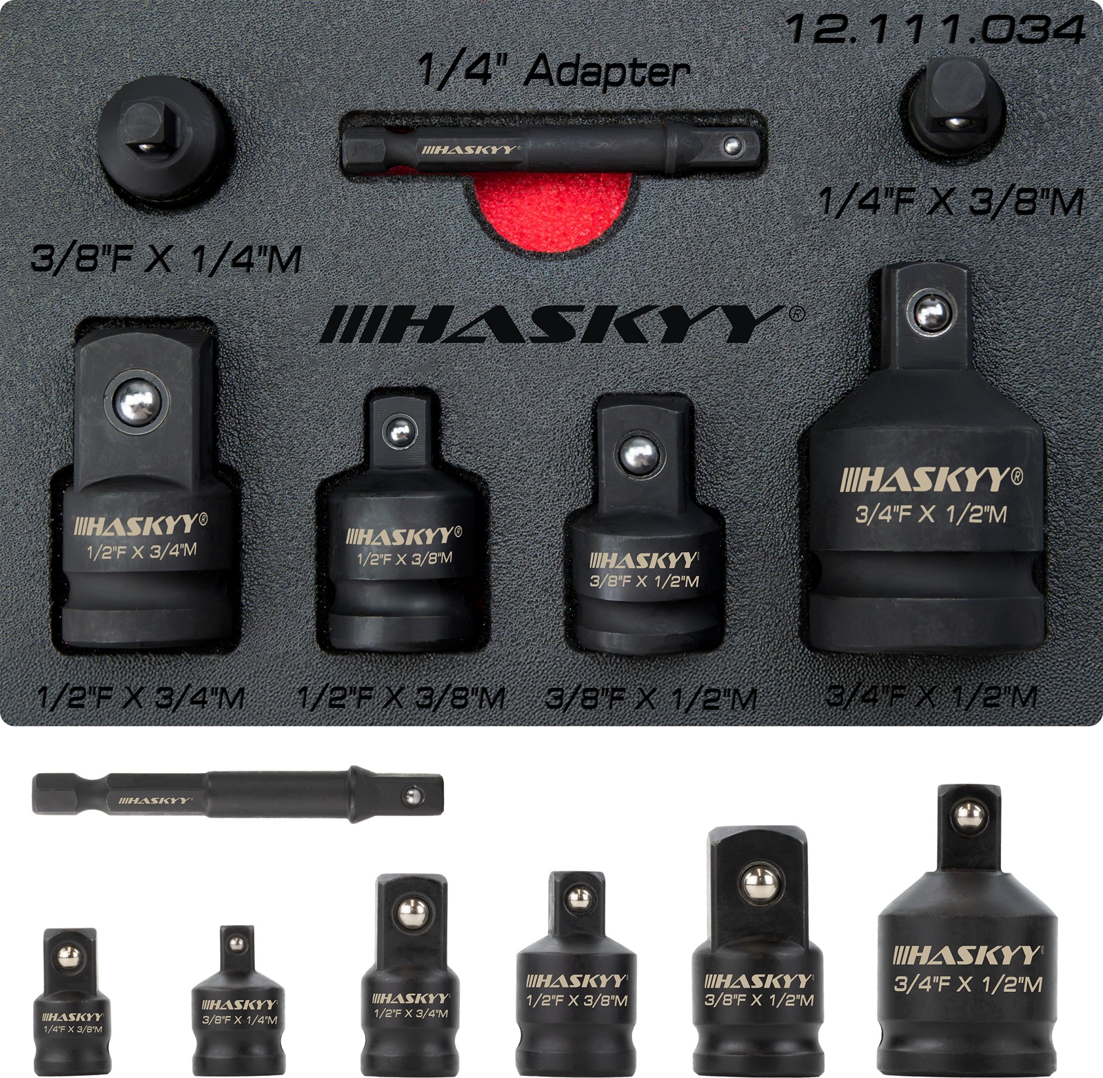 HASKYY Stecknuss Adapter 1/4" 3/8" 1/2" 3/4" Vergrößerungs- & Reduzieradapter Set aus Cr-Mo