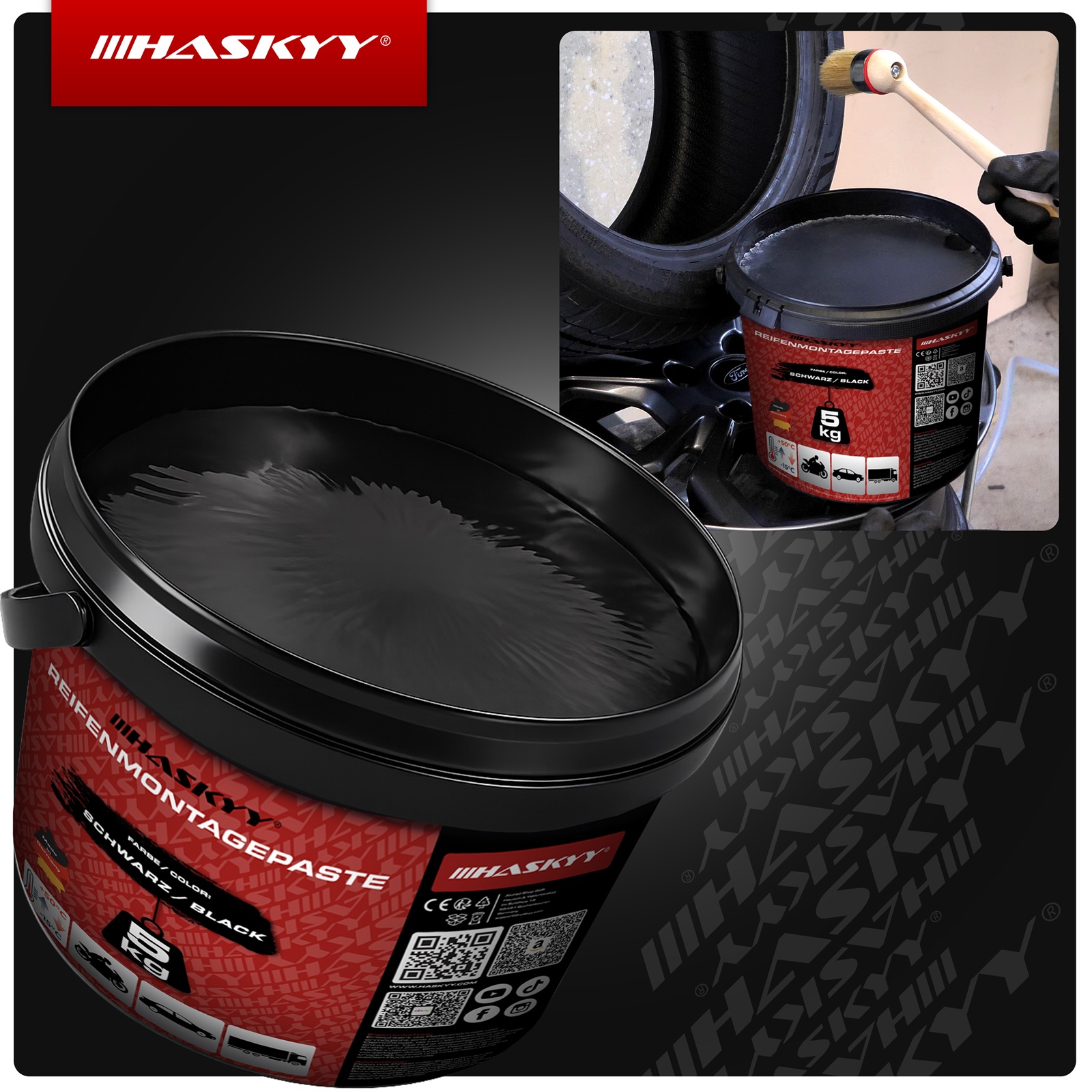 HASKYY Reifenmontagepaste 5KG SCHWARZ Reifenmontierpaste Montagepaste Montagewax
