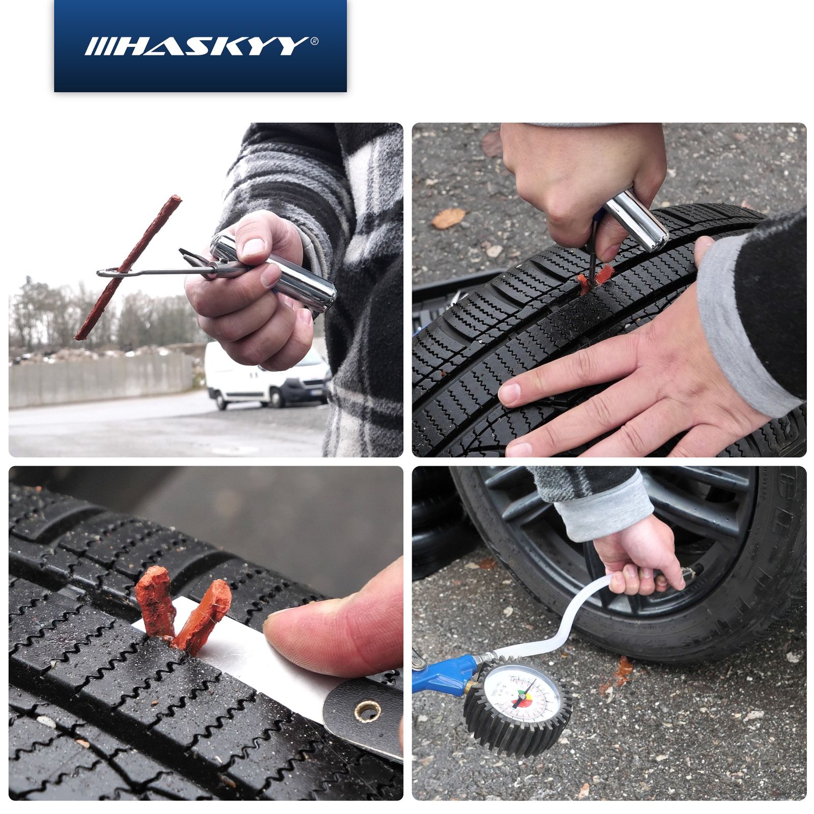 HASKYY Reifen Reparatur Set 53 tlg. Reifenflickzeug Auto Reifenreparatur Set