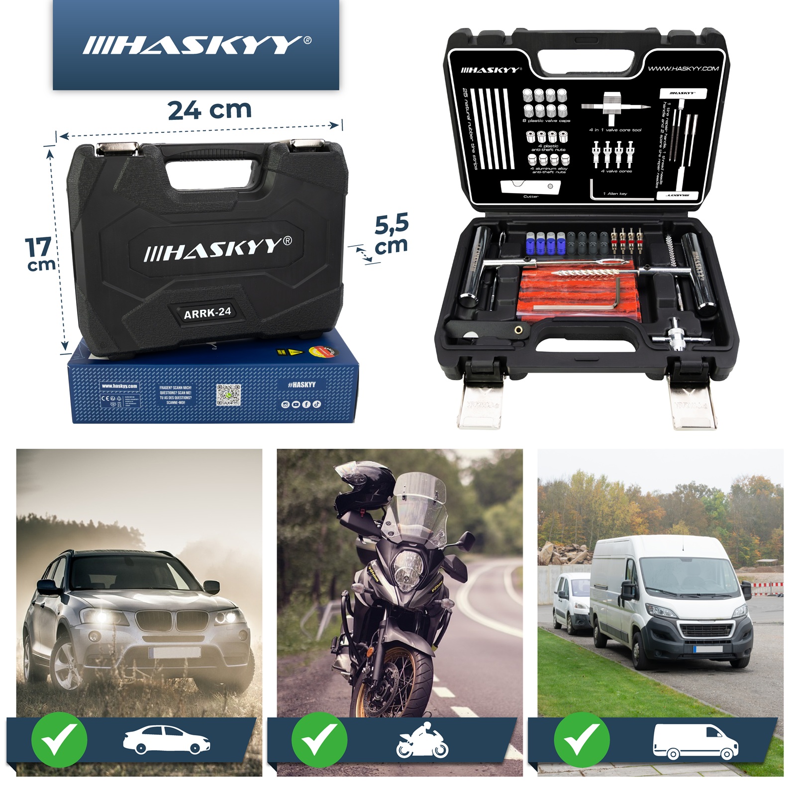 HASKYY Reifen Reparatur Set 53 tlg. Reifenflickzeug Auto Reifenreparatur Set