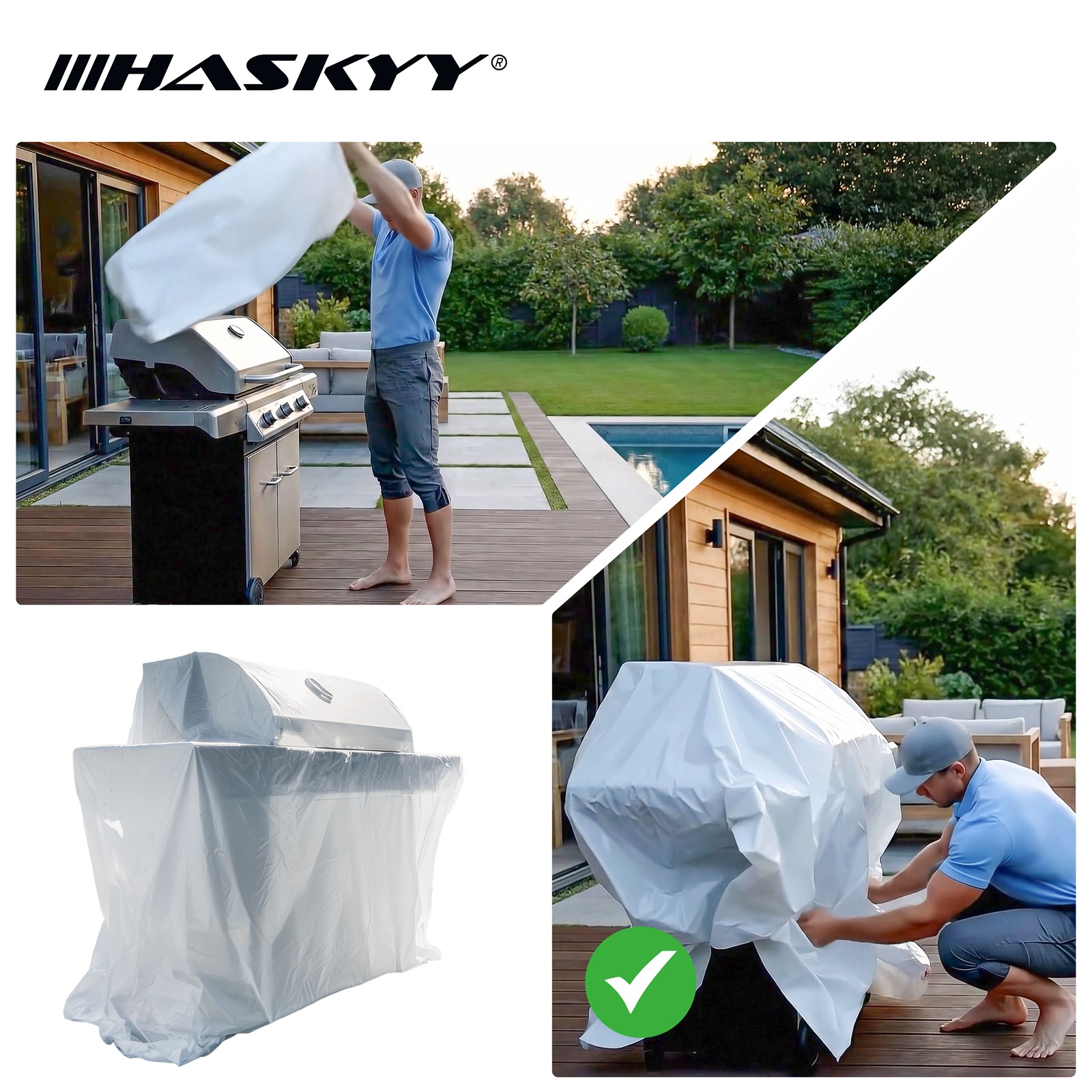 HASKYY XXL Schutzhaube 250×130×90 cm weiß – Universal Abdeckhaube aus PE, wasserdicht & UV-beständig, extra hoch für Paletten, Gitterboxen, Grill & Gartenmöbel