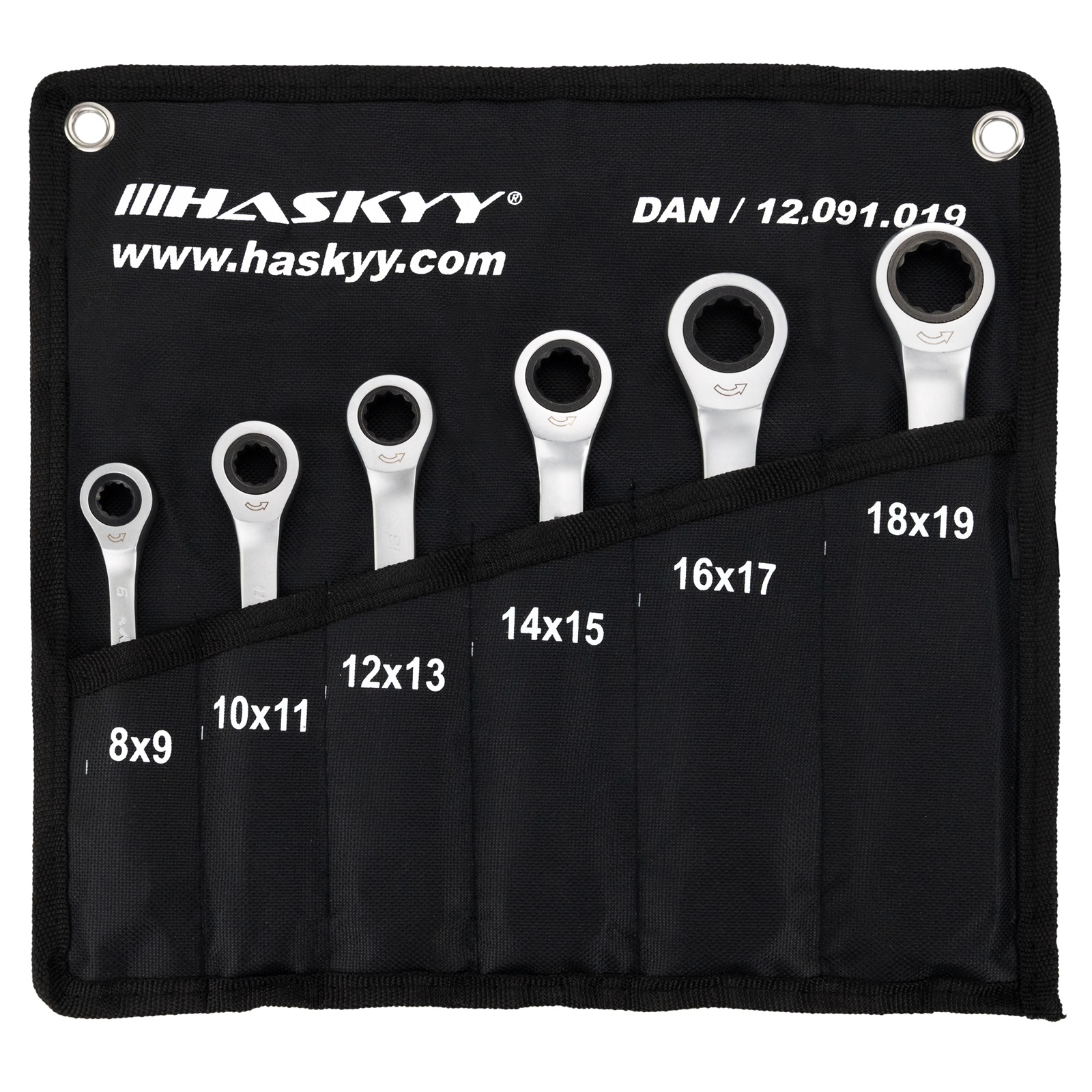 HASKYY 6-teiliges Doppel-Ring-Ratschenschlüssel-Set 8-19 mm
