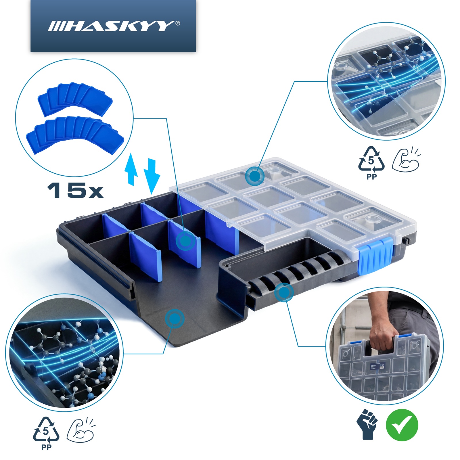 HASKYY Schlaggewichte Stahlfelgen 5-30g Wuchtgewichte Auswuchtgewichte 225tlg. Set Organizer