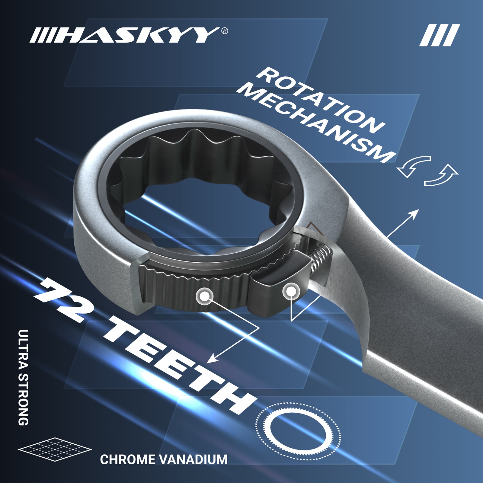 HASKYY 6-teiliges Doppel-Ring-Ratschenschlüssel-Set 8-19 mm