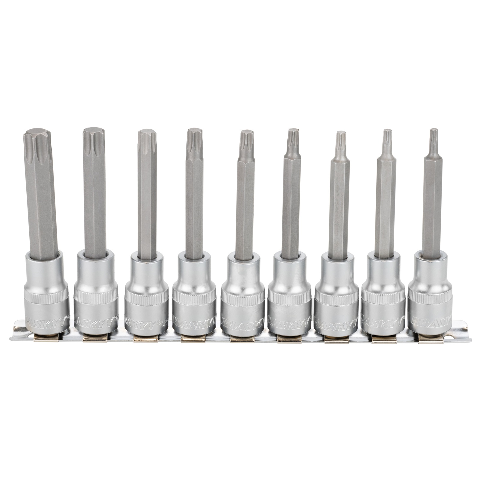 HASKYY Torx Bits Satz 1/2" Innenvierkant T20 - T60 Lang Bits 10 cm Stecknuss Set 9 tlg.
