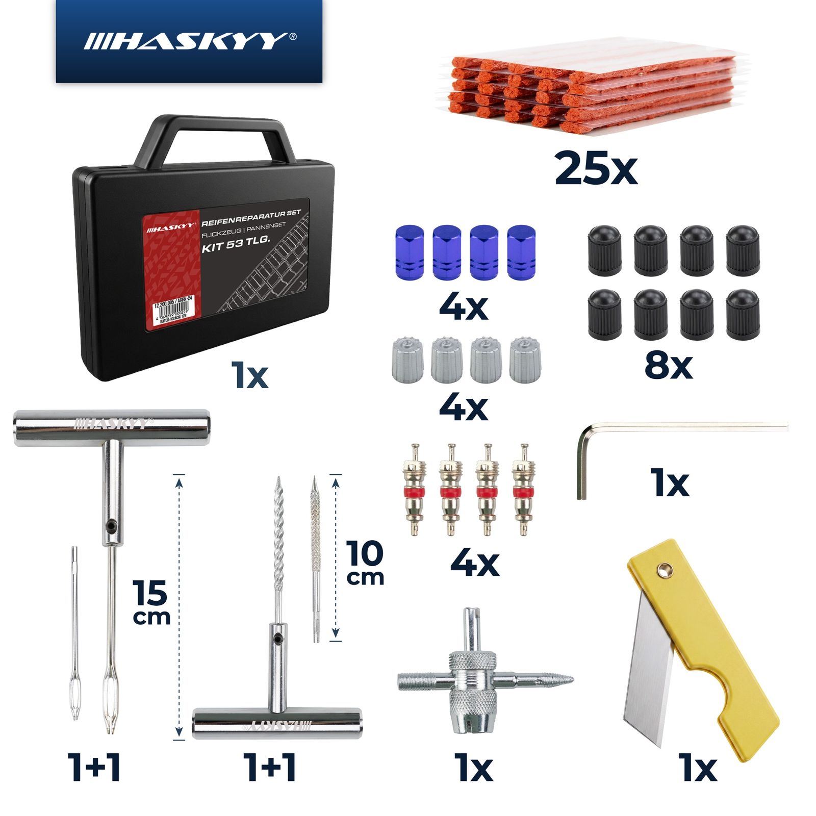 HASKYY Reifen Reparatur Set 53 tlg. Reifenflickzeug Auto Reifenreparatur Set