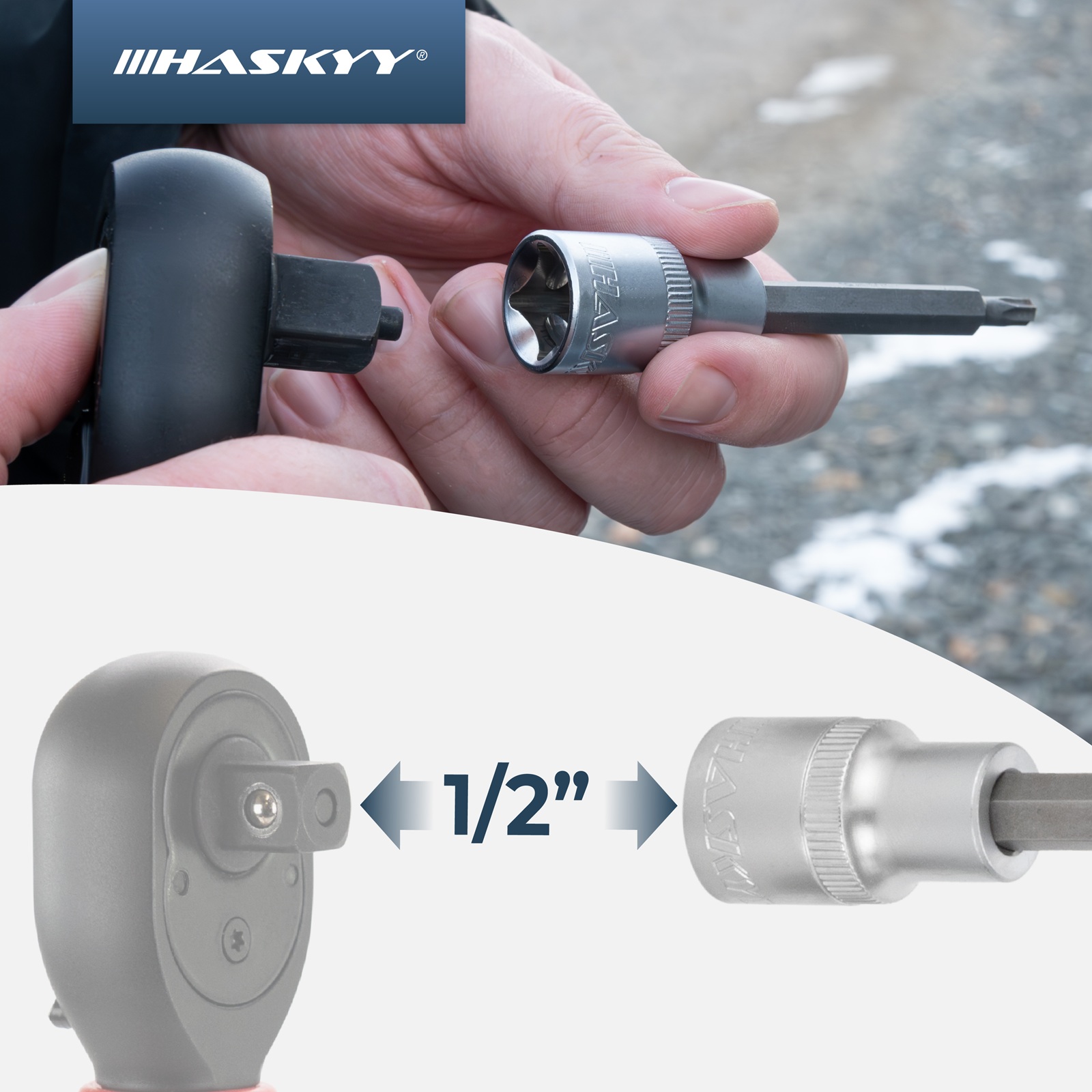 HASKYY Torx Bits Satz 1/2" Innenvierkant T20 - T60 Lang Bits 10 cm Stecknuss Set 9 tlg.