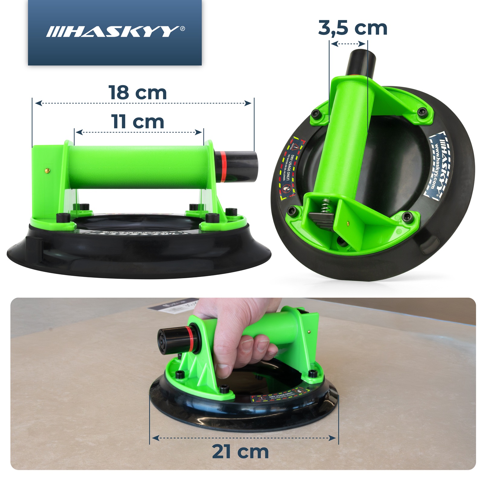 HASKYY Saugheber Vakuum Glasheber Glassauger 225 kg Vakuumheber Ø210mm