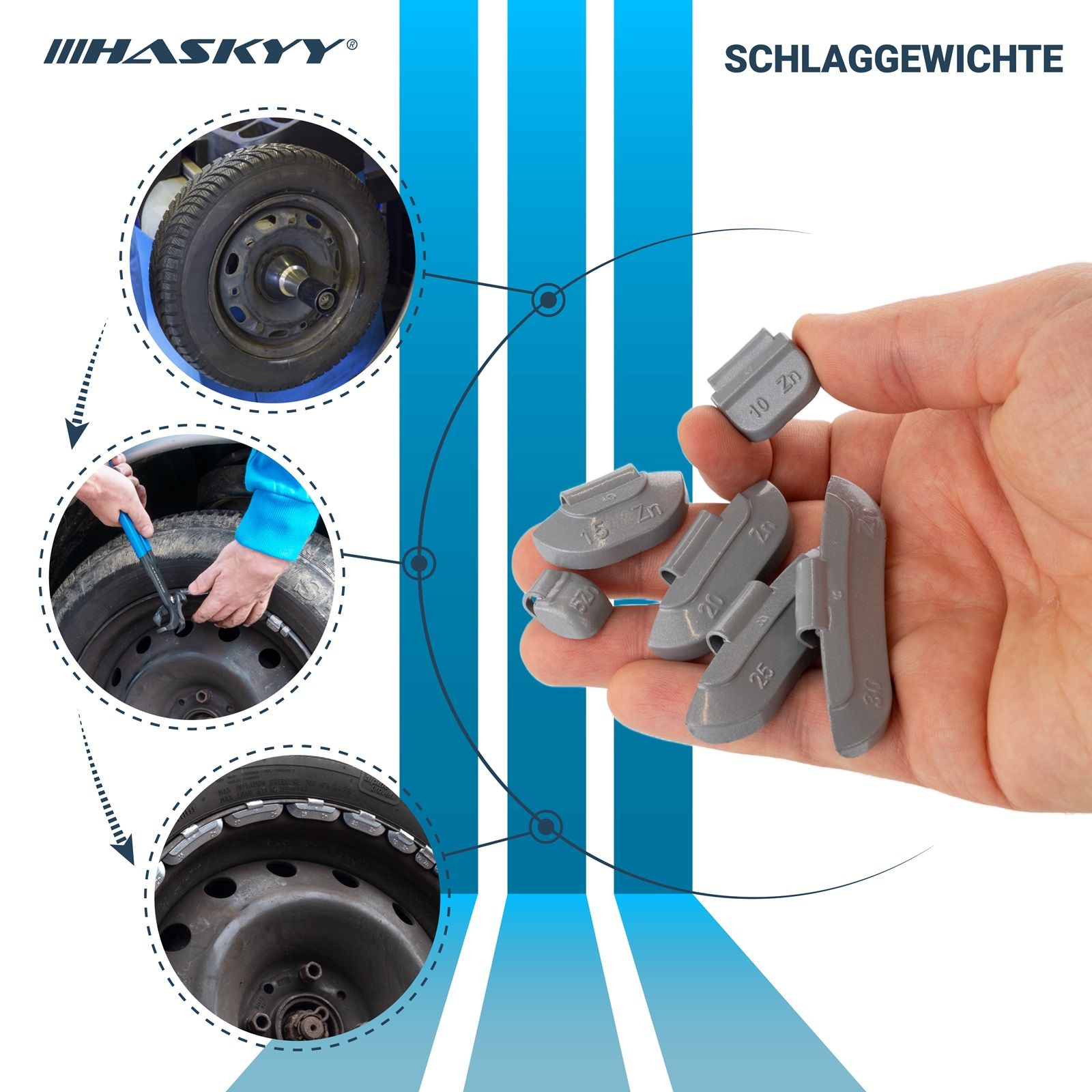 HASKYY Schlaggewichte 25 x 5 g Silber - aus Zink für Stahlfelgen