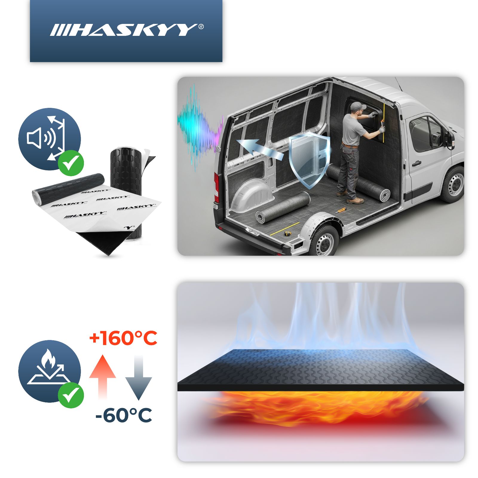 HASKYY 4m Alubutylrolle Schallisolierung Dämmmatte selbstklebend Schwarz 400x25cm