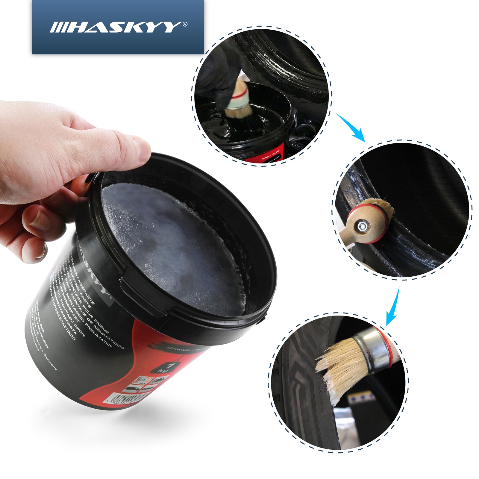 HASKYY Reifenmontagepaste 1kg Schwarz Montagepaste Reifenmontage Eimer Reifenmontagewax