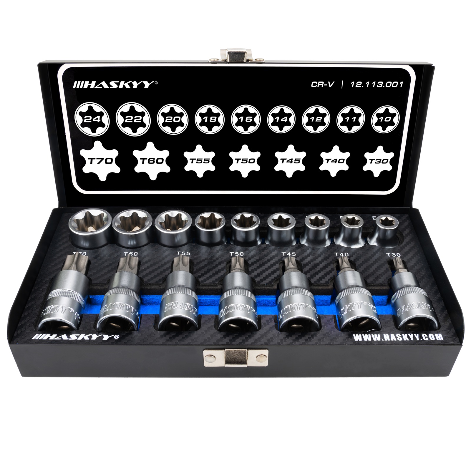 Torx-Steckschlüssel-Bit-Einsatz-Set 1/2" - E10-E24 - T30-T70