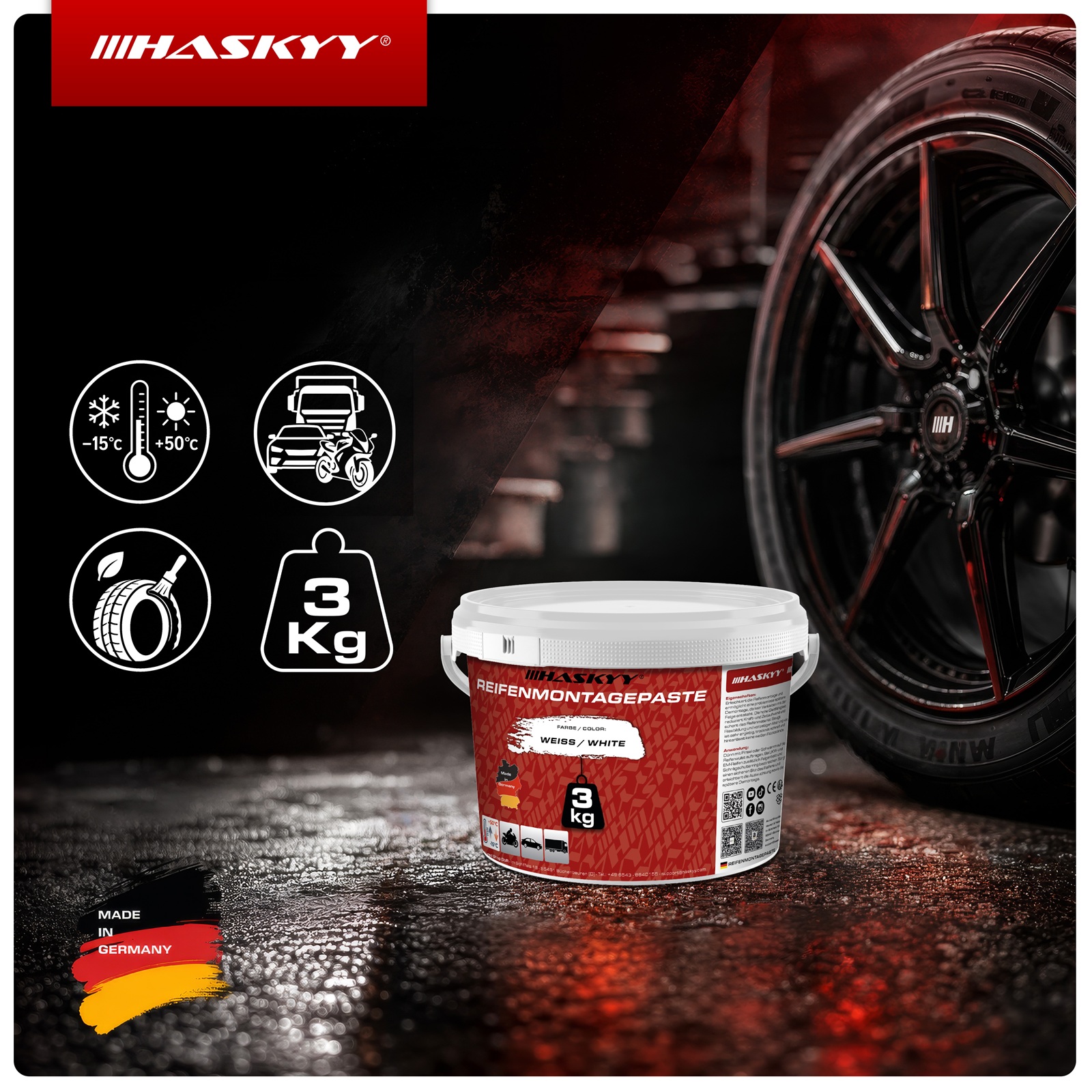 HASKYY Reifenmontagepaste 3KG WEIß Reifenmontierpaste Montagepaste Montagewax