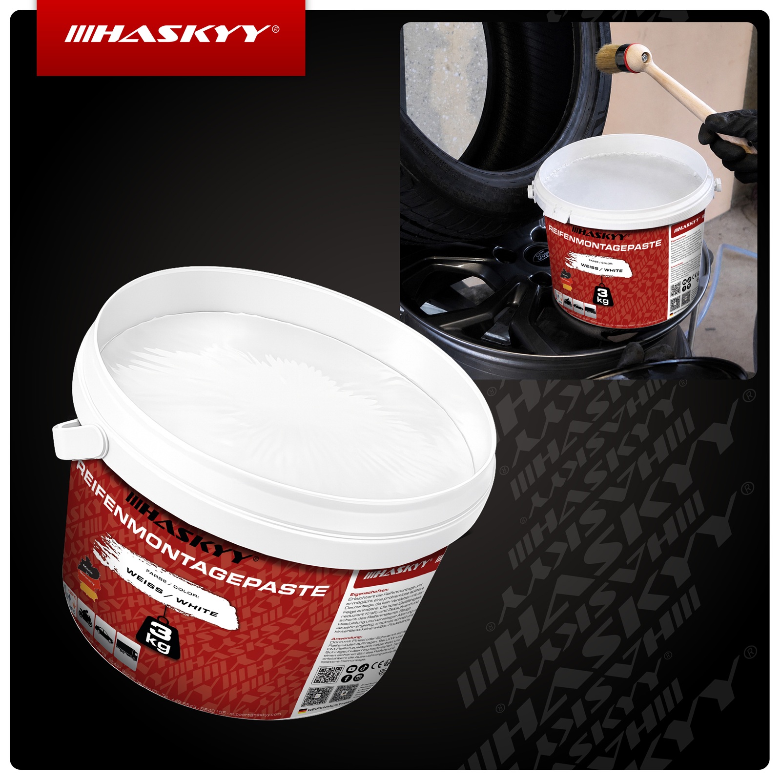HASKYY Reifenmontagepaste 3KG WEIß Reifenmontierpaste Montagepaste Montagewax