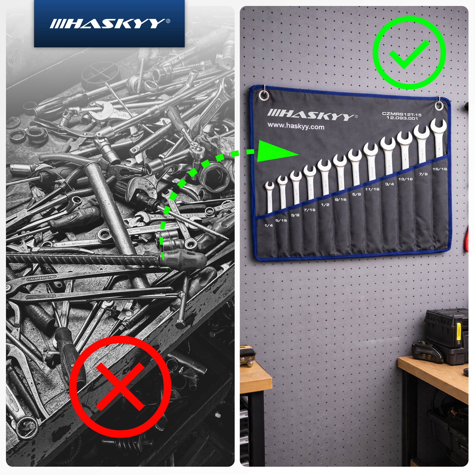 HASKYY Zoll Maul-Ringschlüssel SAE Satz Gabel Schlüssel 1/4" - 15/16" 12 tlg.