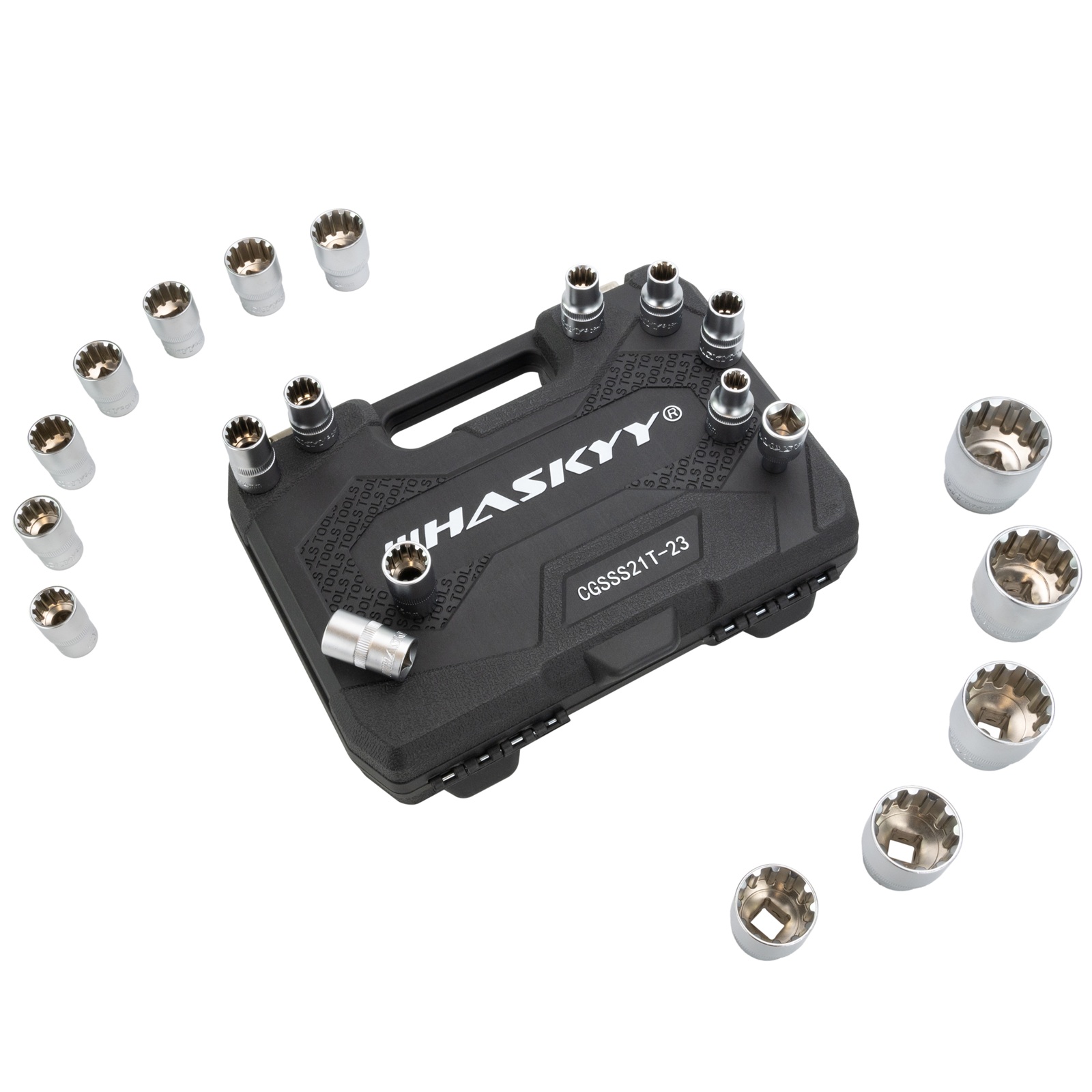 HASKYY Gearlock Vielzahn-Stecknuss-Set 21-tlg. XZN 1/2″ Antrieb 8-36 mm