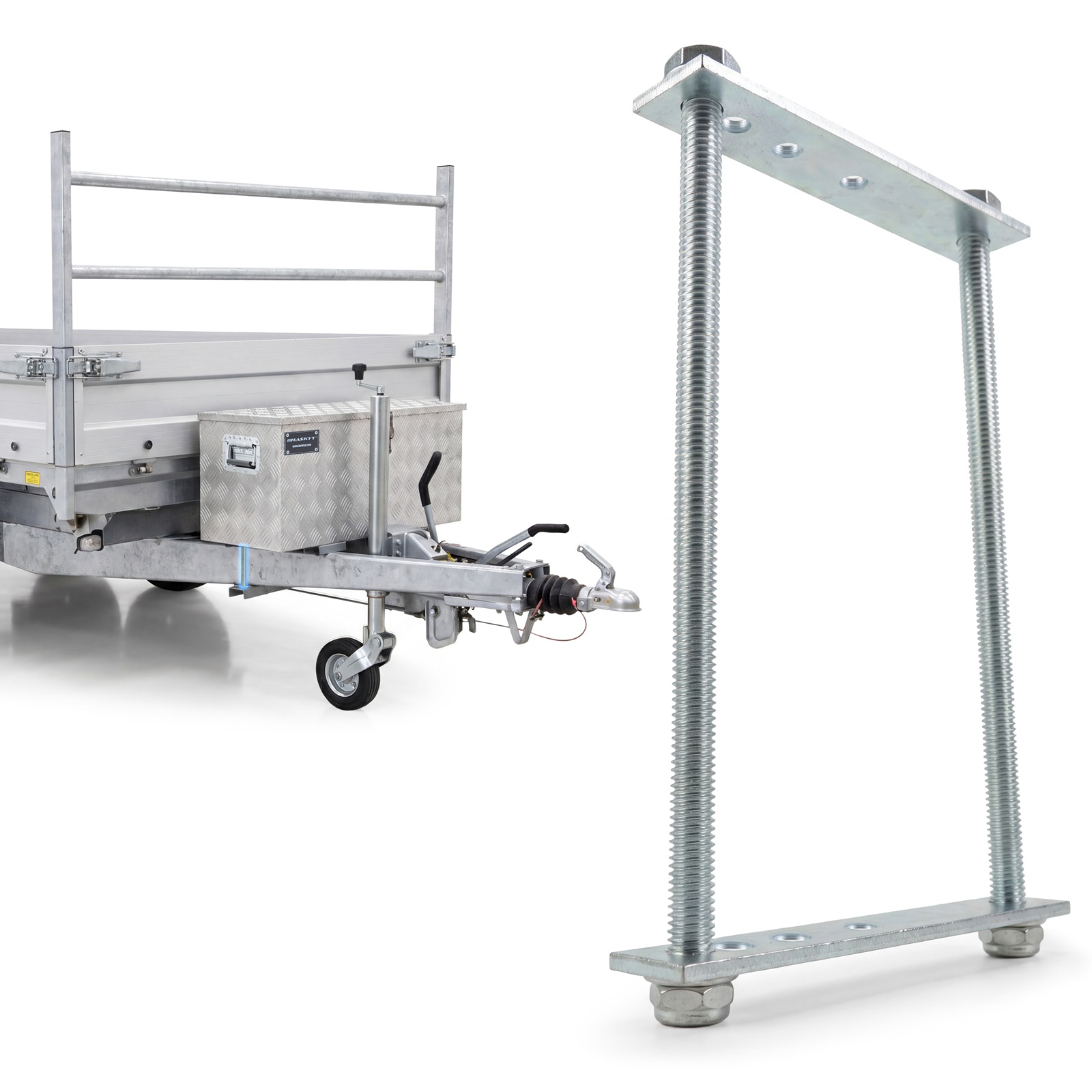 HASKYY Zurrbügel Set Alu-Deichselbox verzinkter Stahl, 4x Schrauben 18cm & Platten 116mm Universal