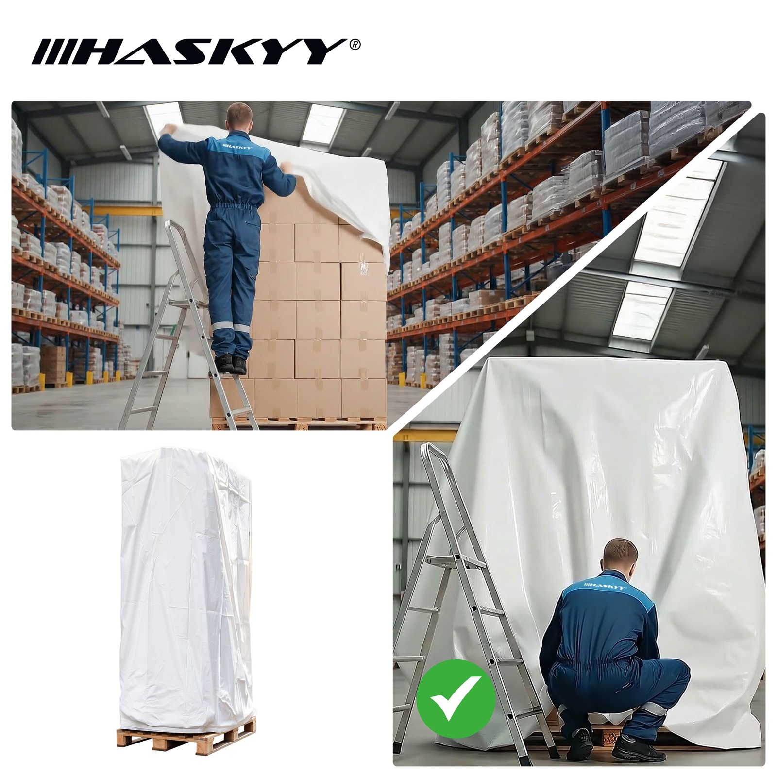 HASKYY XXL Schutzhaube 250×130×90 cm weiß – Universal Abdeckhaube aus PE, wasserdicht & UV-beständig, extra hoch für Paletten, Gitterboxen, Grill & Gartenmöbel