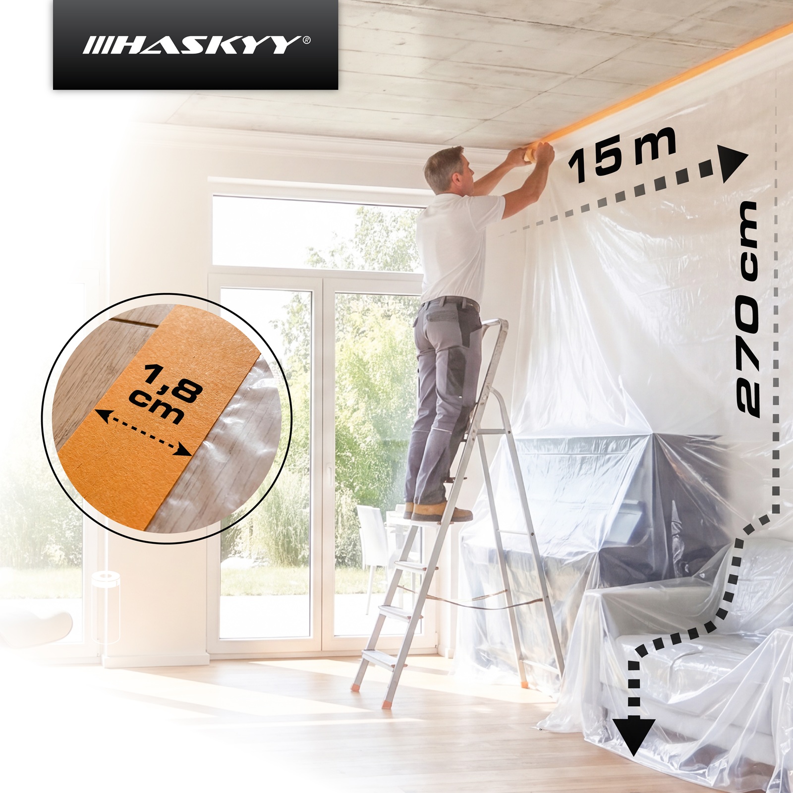 20x Abdeckfolie 270cm x 15m mit Klebeband 18mm