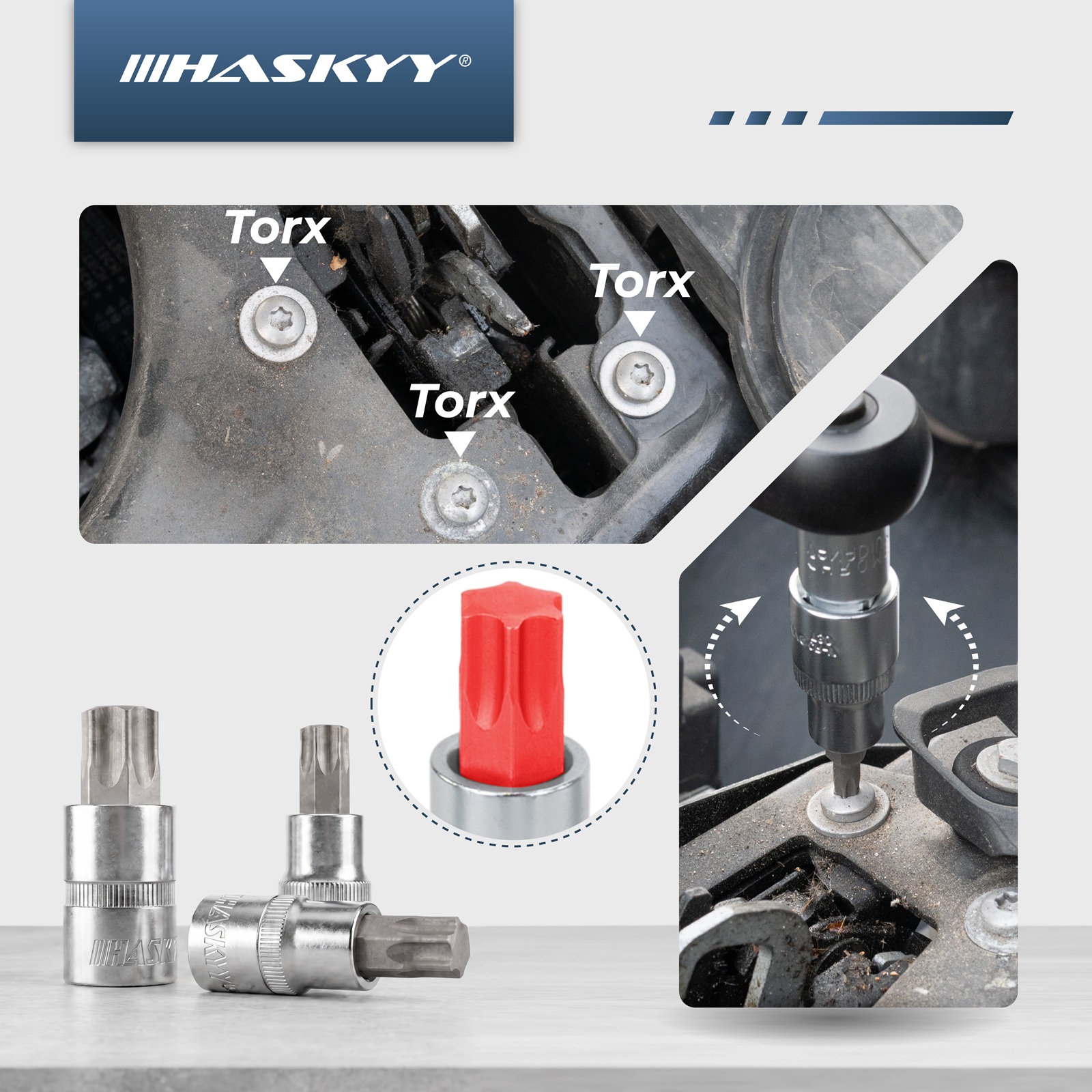 Torx-Steckschlüssel-Bit-Einsatz-Set 1/2" - E10-E24 - T30-T70