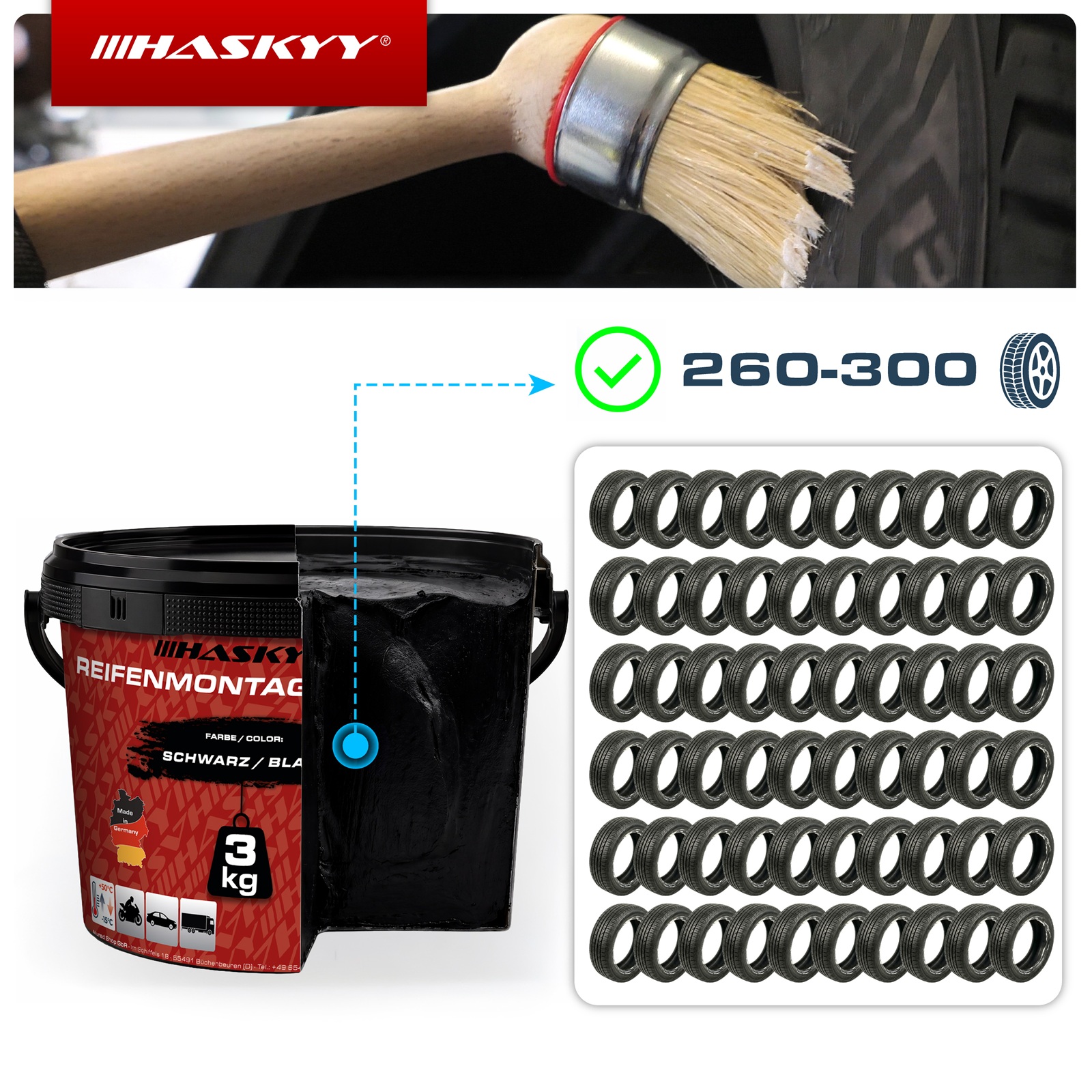 HASKYY Reifenmontagepaste 3kg Schwarz Montagepaste Reifen Montage- & Demontage Montagewax