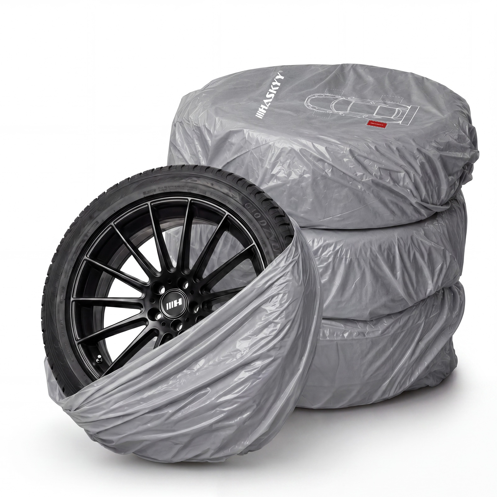 HASKYY 4x Reifentasche Reifenhülle XXL Reifensack bis 22" 110x110 cm Grau