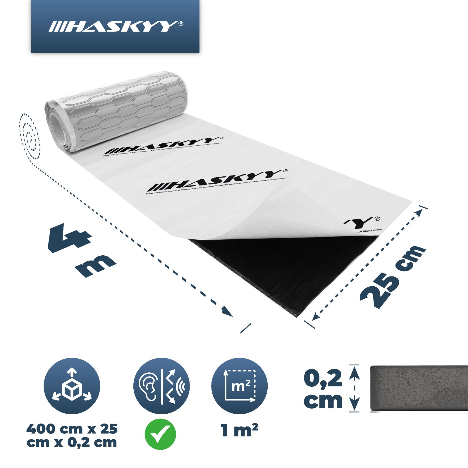 HASKYY Alubutyl Schalldämmung 2 Rollen Schallisolierung Dämmmaterial 25x400 cm
