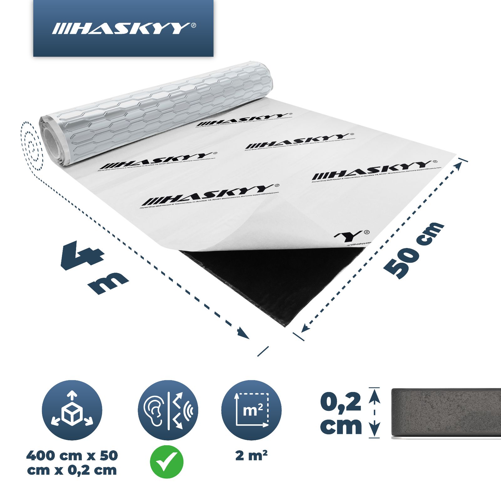HASKYY 2 mm Alubutyl Schallisolierung Dämmmaterial 50x400 cm Rolle