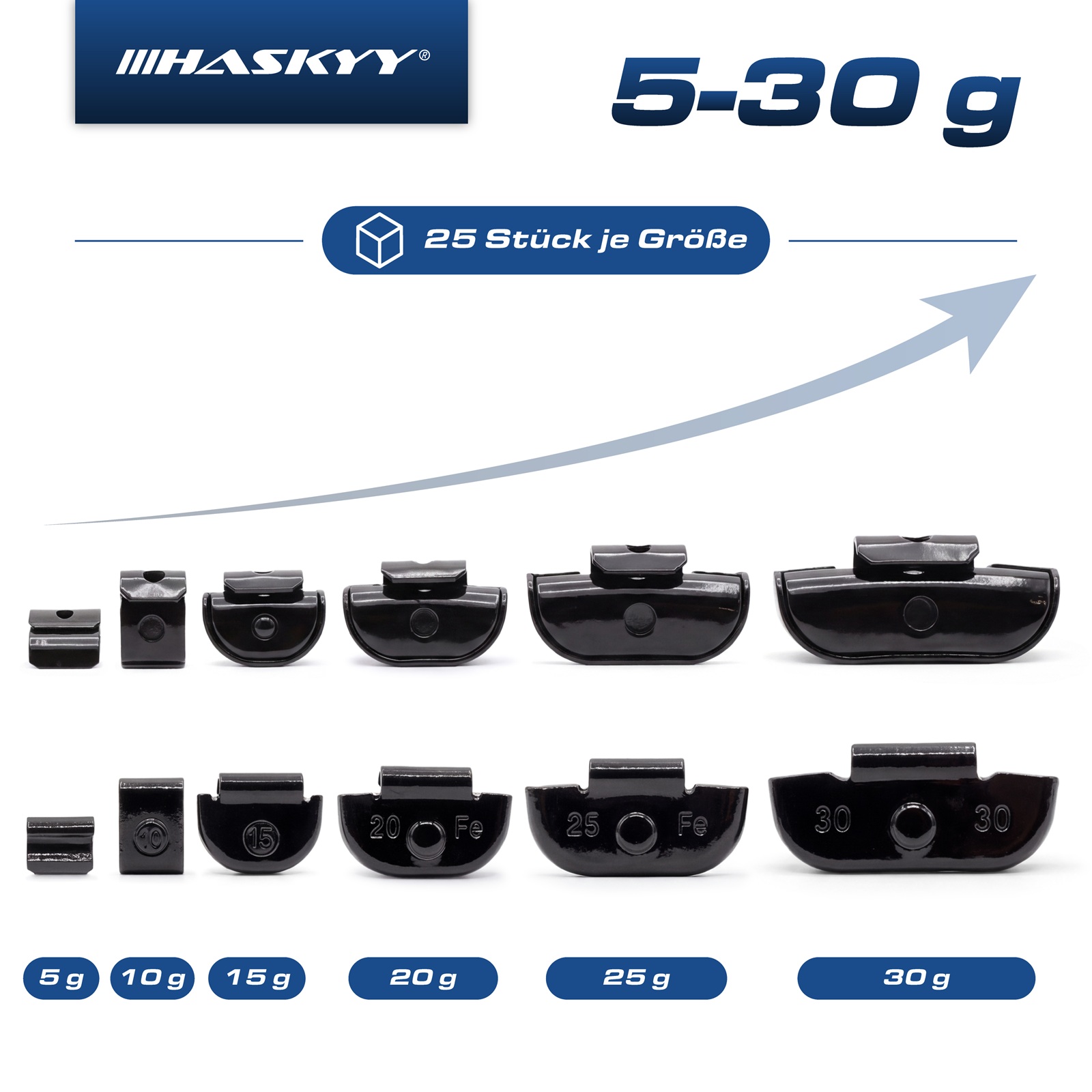 HASKYY 150 tlg. Schlaggewichte Auswuchtgewichte Stahlfelgen 5-30 g Schwarz