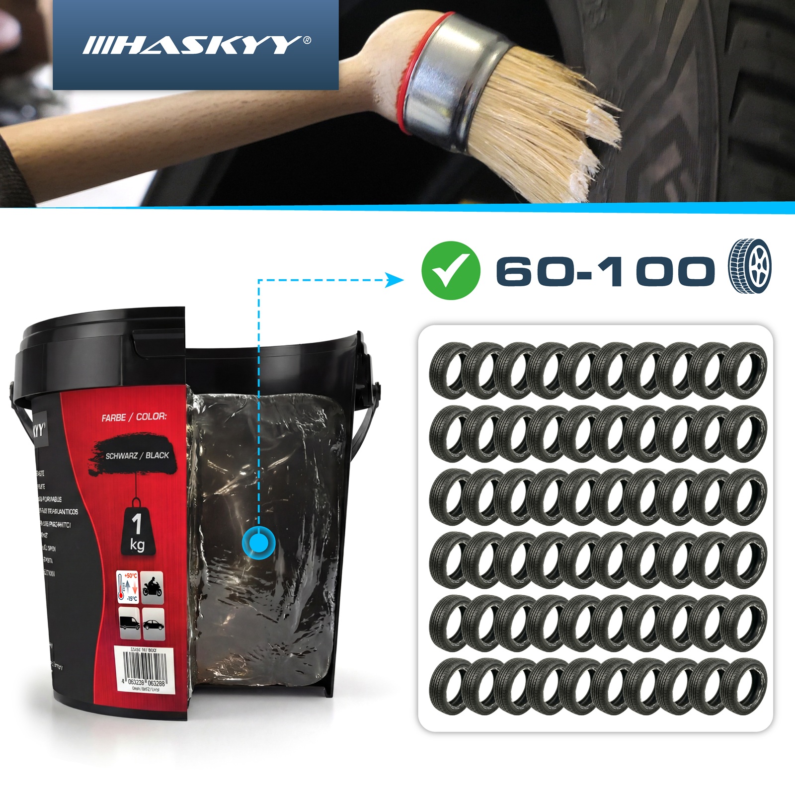 HASKYY Reifenmontagepaste 1kg Schwarz Montagepaste Reifenmontage Eimer Reifenmontagewax