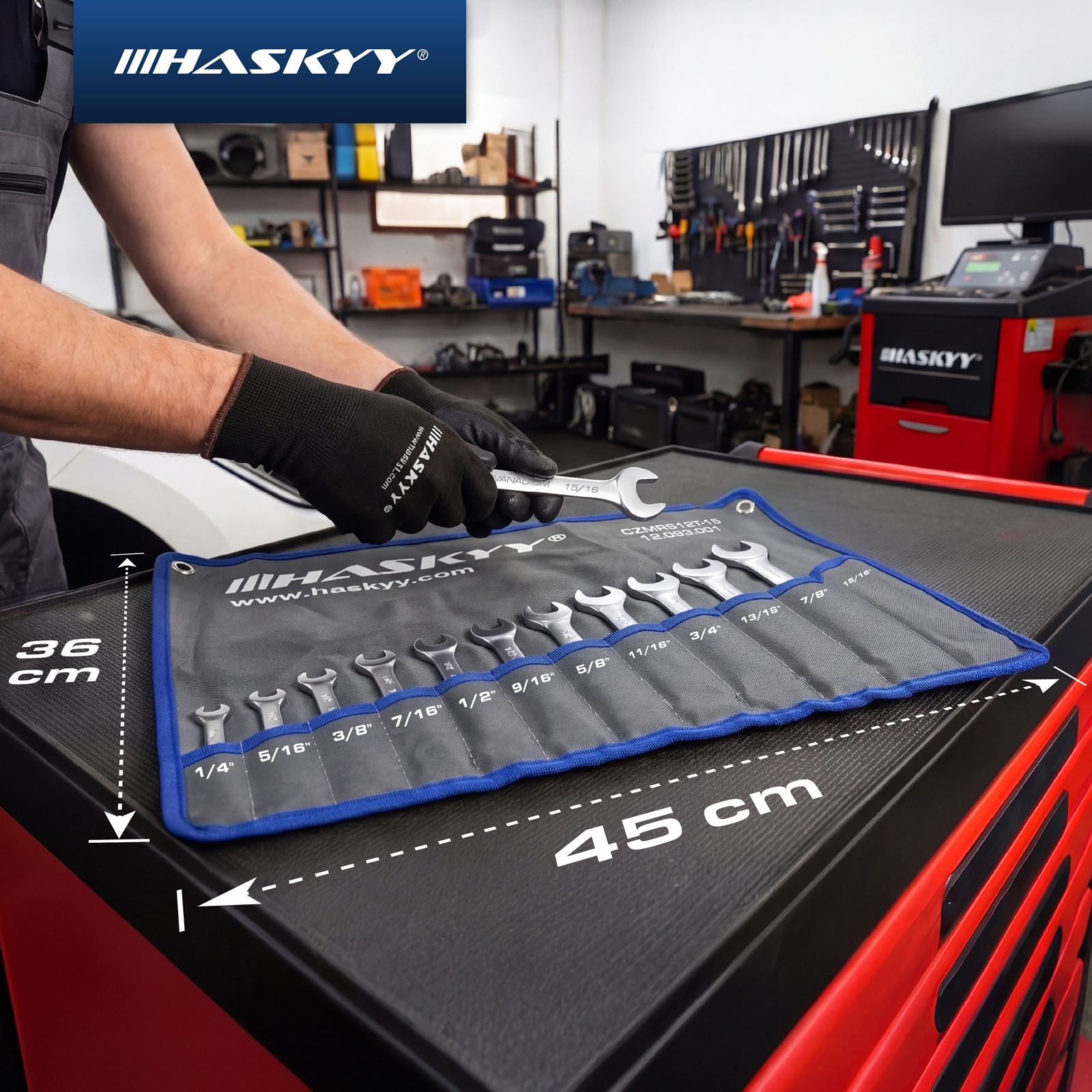 HASKYY Zoll Maul-Ringschlüssel SAE Satz Gabel Schlüssel 1/4" - 15/16" 12 tlg.