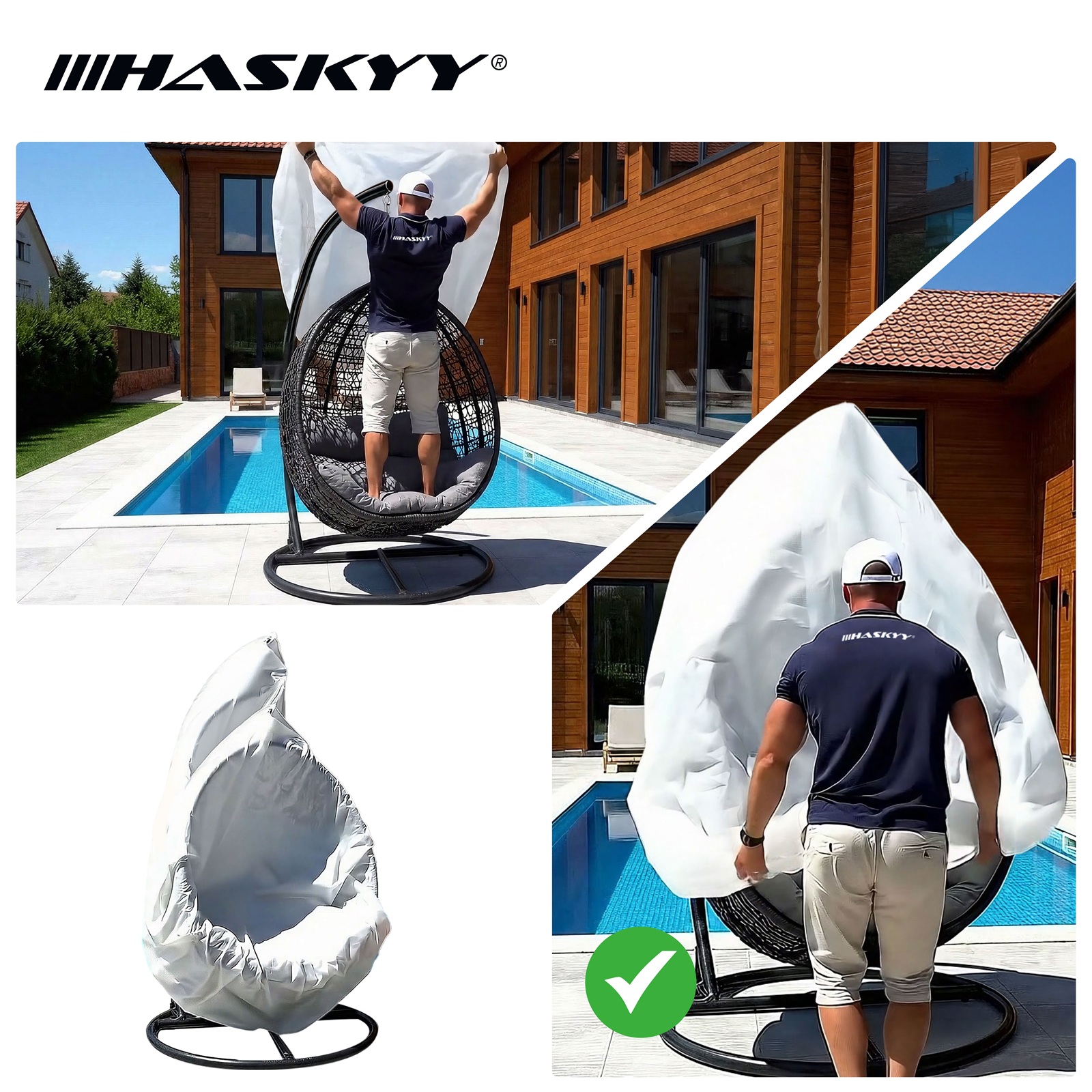 HASKYY XXL Schutzhaube 250×130×90 cm weiß – Universal Abdeckhaube aus PE, wasserdicht & UV-beständig, extra hoch für Paletten, Gitterboxen, Grill & Gartenmöbel