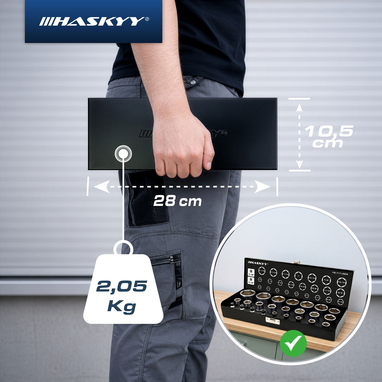 HASKYY 24-teiliges Stecknuss-Set Zoll (1/4″ & 1/2″ Antrieb) – 5/32″–1 1/4″