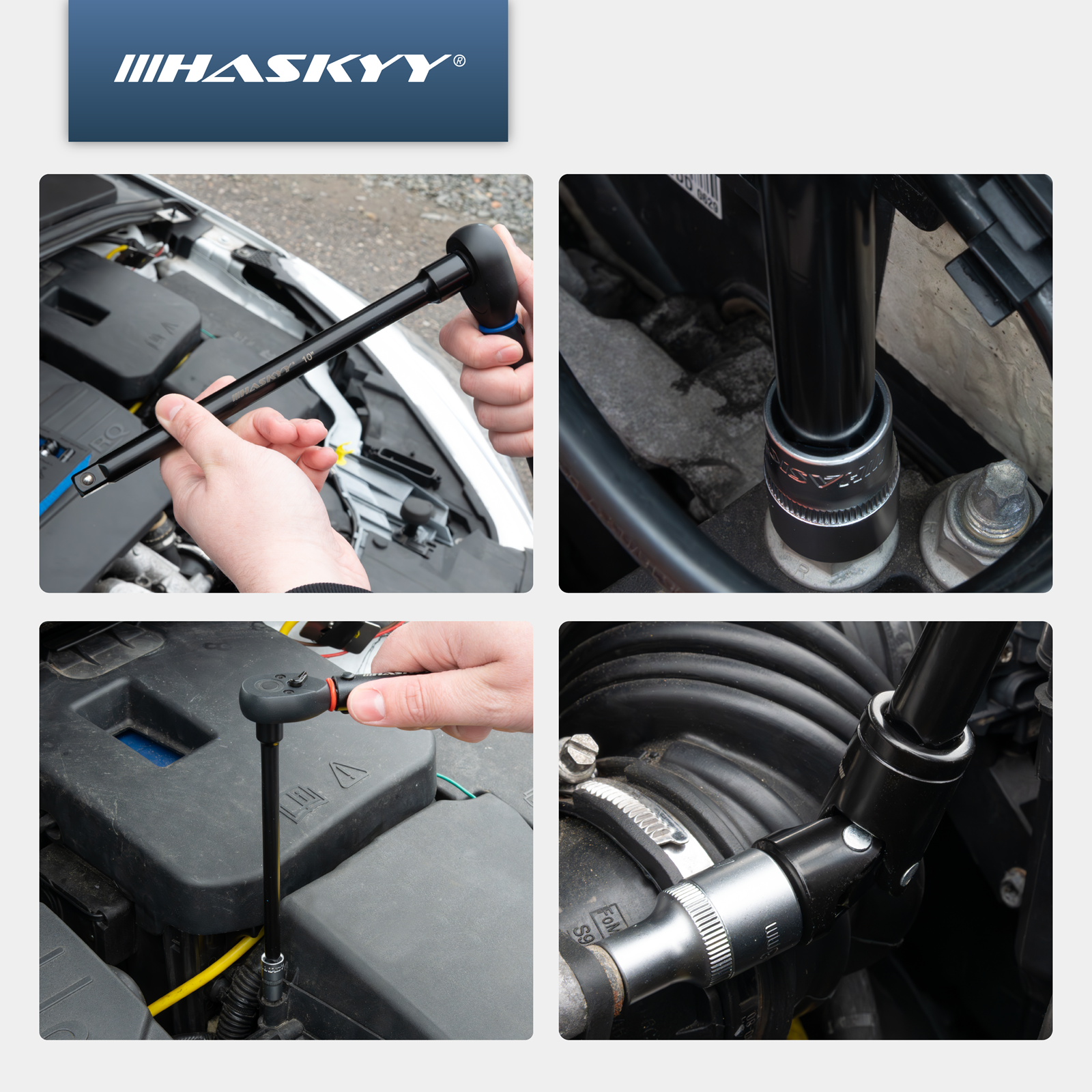 HASKYY Stecknuss-Verlängerungs- & Adapter-Set 18-tlg. 1/4″ 3/8″ 1/2″ Antrieb