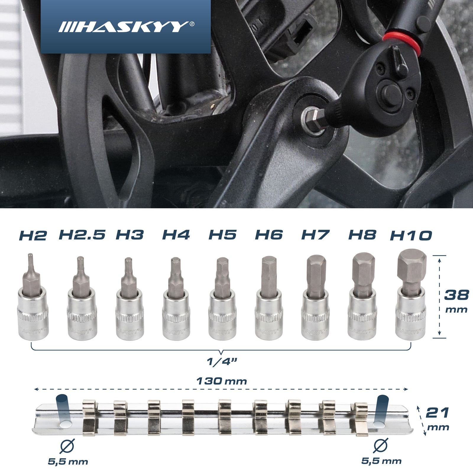 HASKYY Innensechskant Stecknuss-Satz 9-teilig 2-10mm