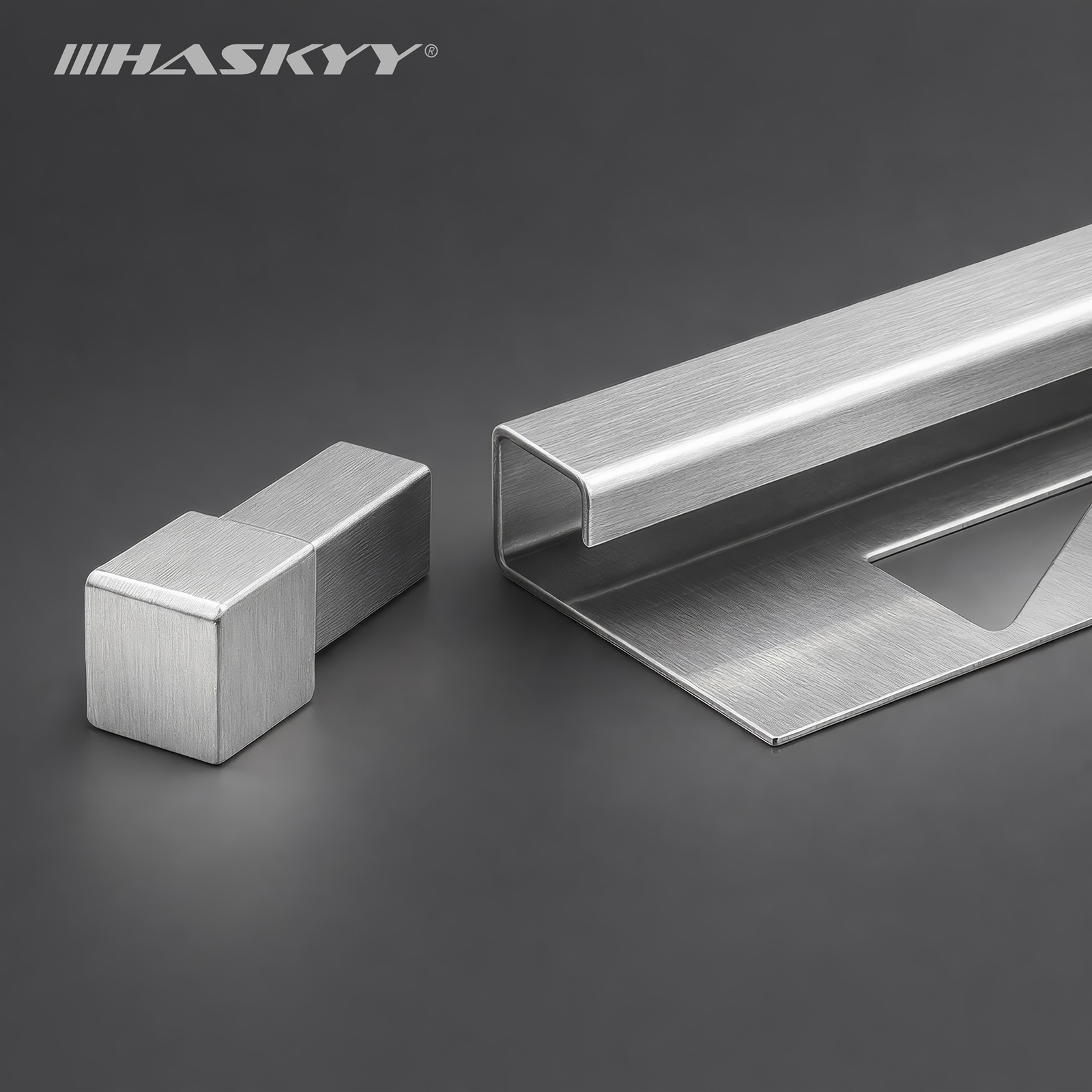 HASKYY Endstück für Fliesenschiene Quadratprofil – V2A Edelstahl gebürstet, 8 mm, Innen- & Außenecke, Fliesenprofil Abschluss
