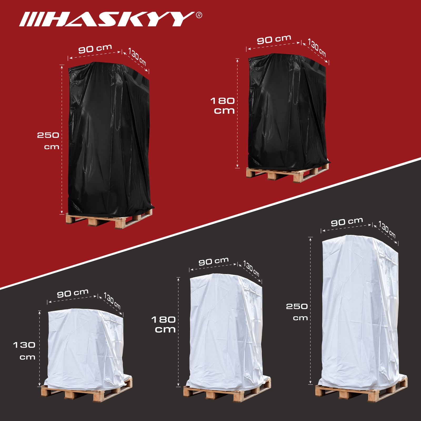 HASKYY XXL Schutzhaube 250×130×90 cm weiß – Universal Abdeckhaube aus PE, wasserdicht & UV-beständig, extra hoch für Paletten, Gitterboxen, Grill & Gartenmöbel