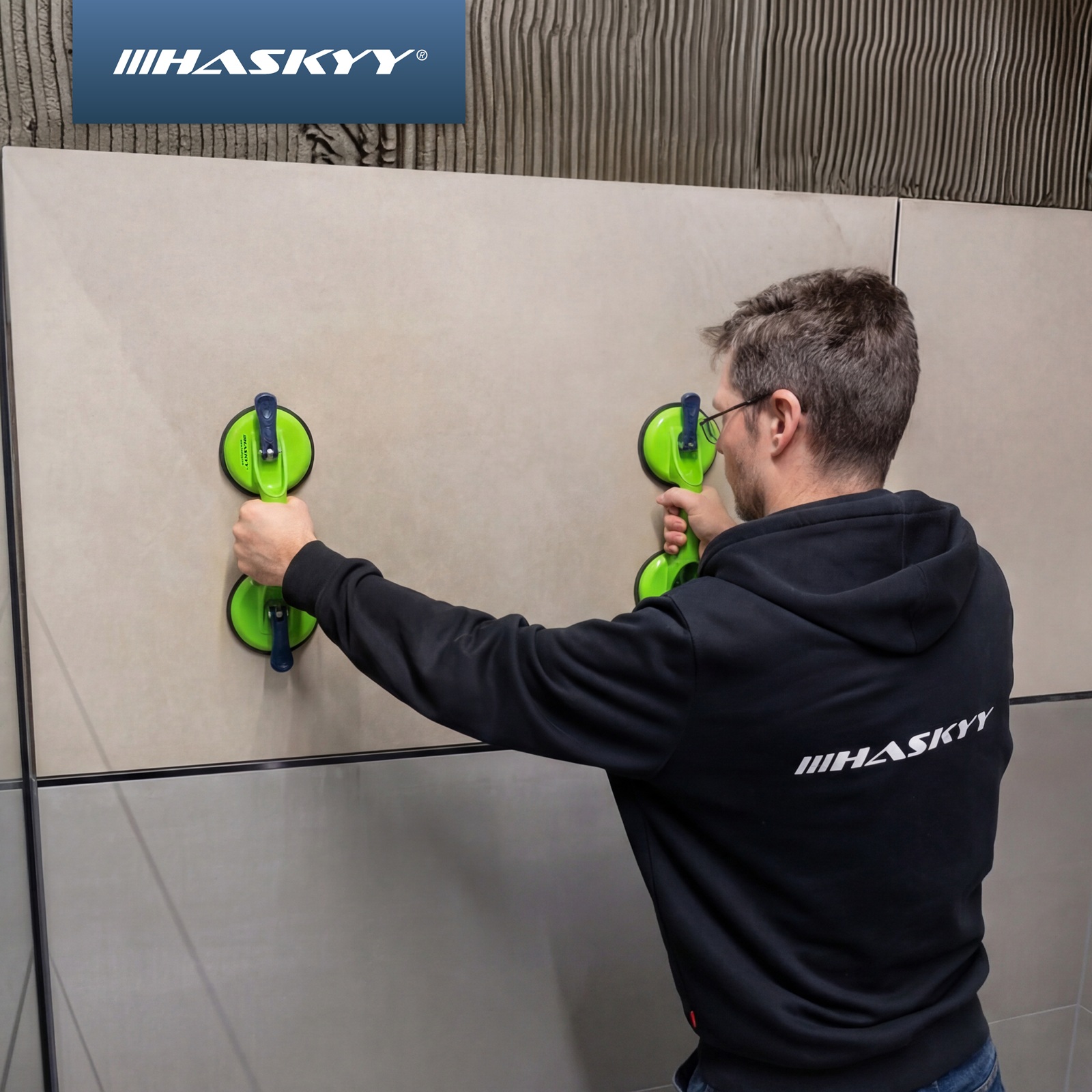 HASKYY 2er Doppelsaugheber Glassauger Set 130KG Vakuum Scheibenheber Fliesen Gummi Saugnapf
