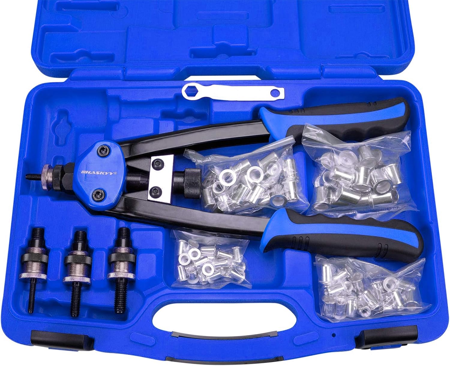 HASKYY Heavy-Duty Nietmutter-/Blindnietenzange + 80 Nieten (M5–M10)