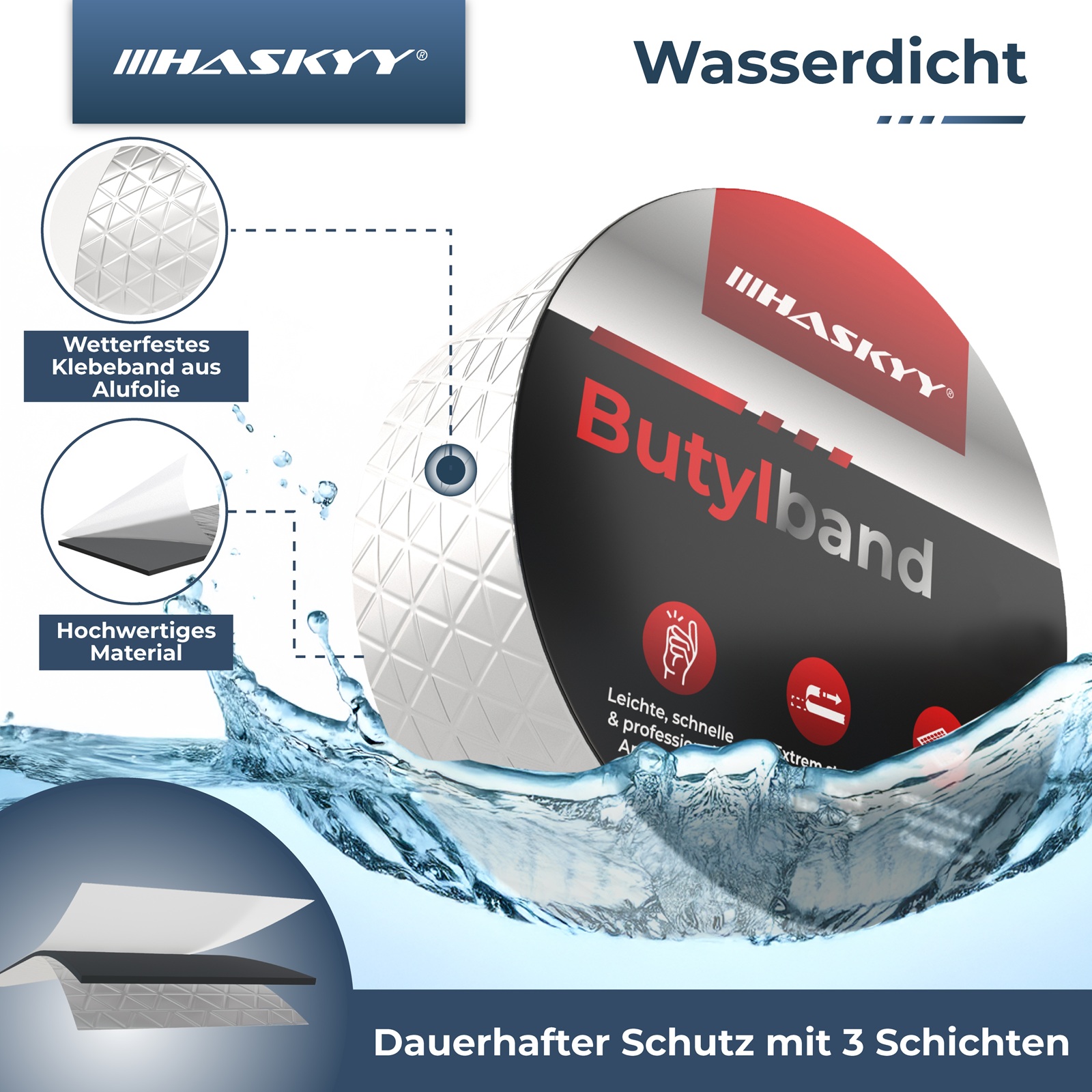 HASKYY Butyltape 7,5cm*5m Dichtband d=1,5 mm Reparaturband