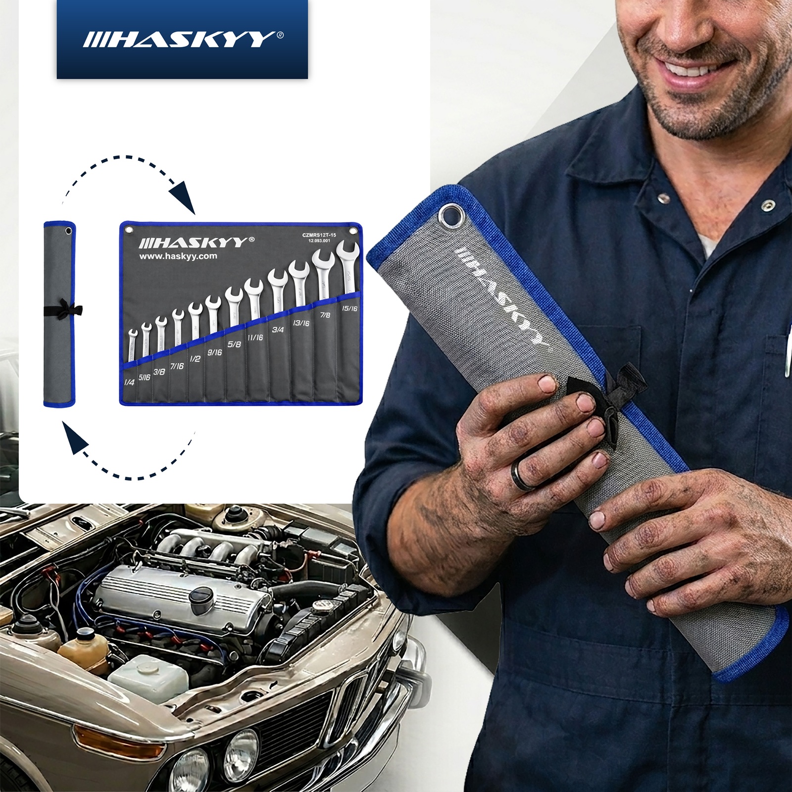 HASKYY Zoll Maul-Ringschlüssel SAE Satz Gabel Schlüssel 1/4" - 15/16" 12 tlg.