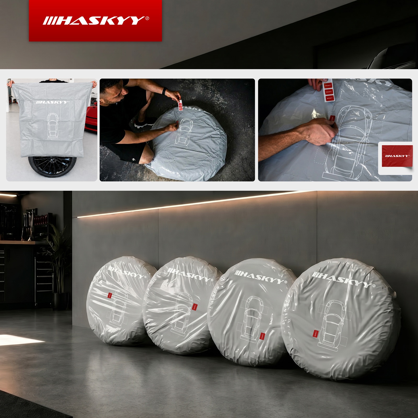 HASKYY 4x Reifentasche Reifenhülle XXL Reifensack bis 22" 110x110 cm Grau