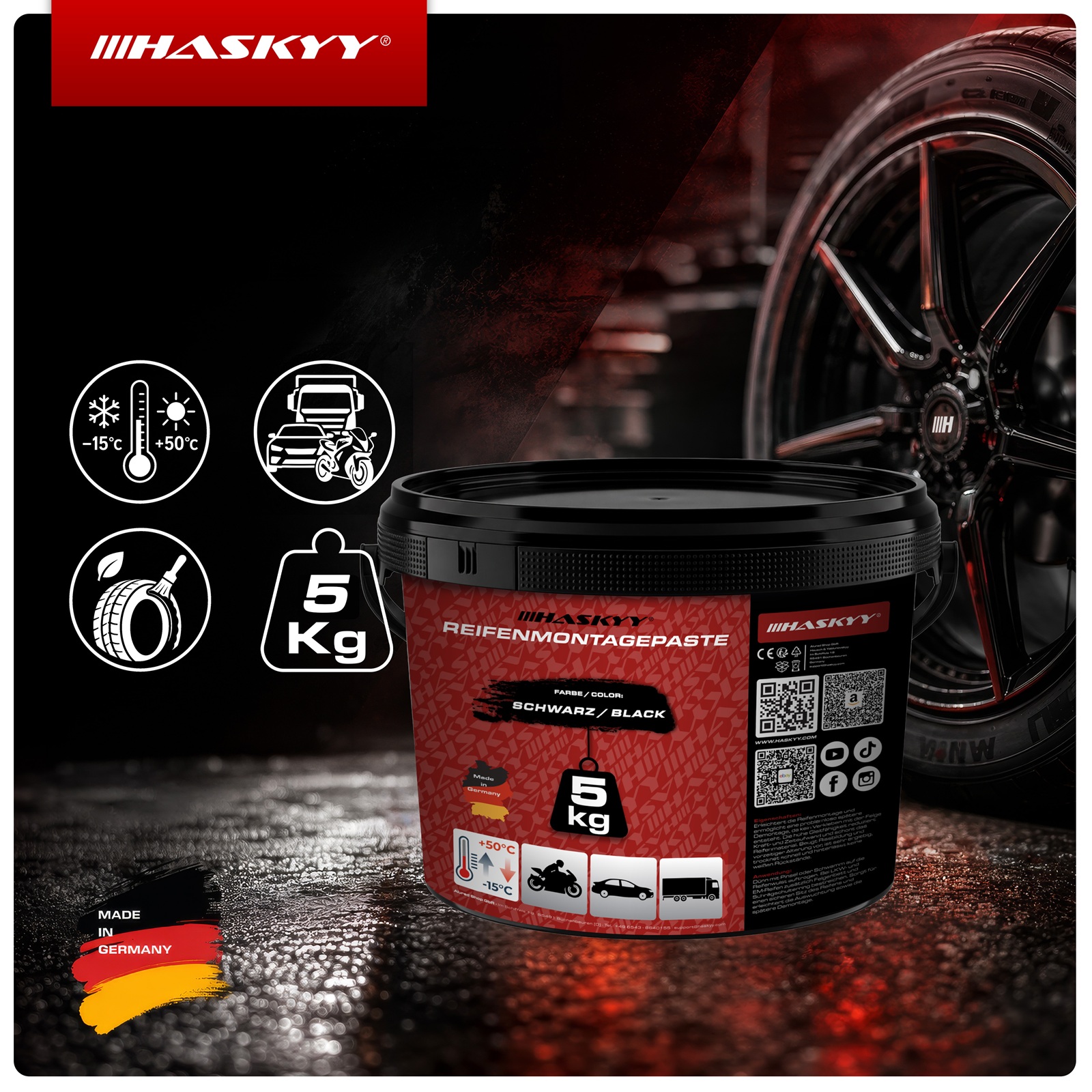 HASKYY Reifenmontagepaste 5KG SCHWARZ Reifenmontierpaste Montagepaste Montagewax