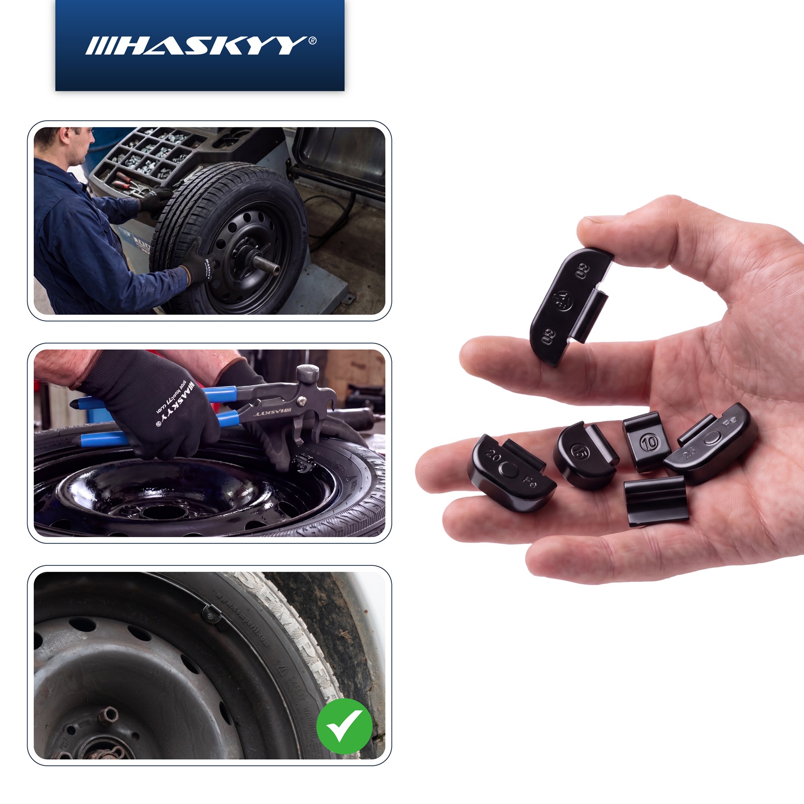 HASKYY 225 tlg. Schlaggewichte Auswuchtgewichte Stahlfelgen 5-30 g Schwarz