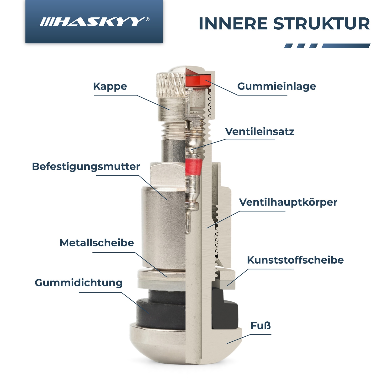 HASKYY Stahlventile Silber 4er Set – Universal Felgenventile 11,3 mm, 45 mm Länge, glänzend vernickelt