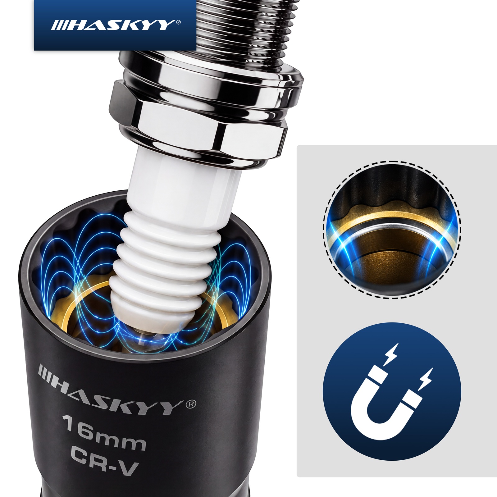 HASKYY Gelenk Zündkerzenschlüssel 14 16 mm magnetisch Zündkerzen Glühkerzen 3/8" Zwölfkant