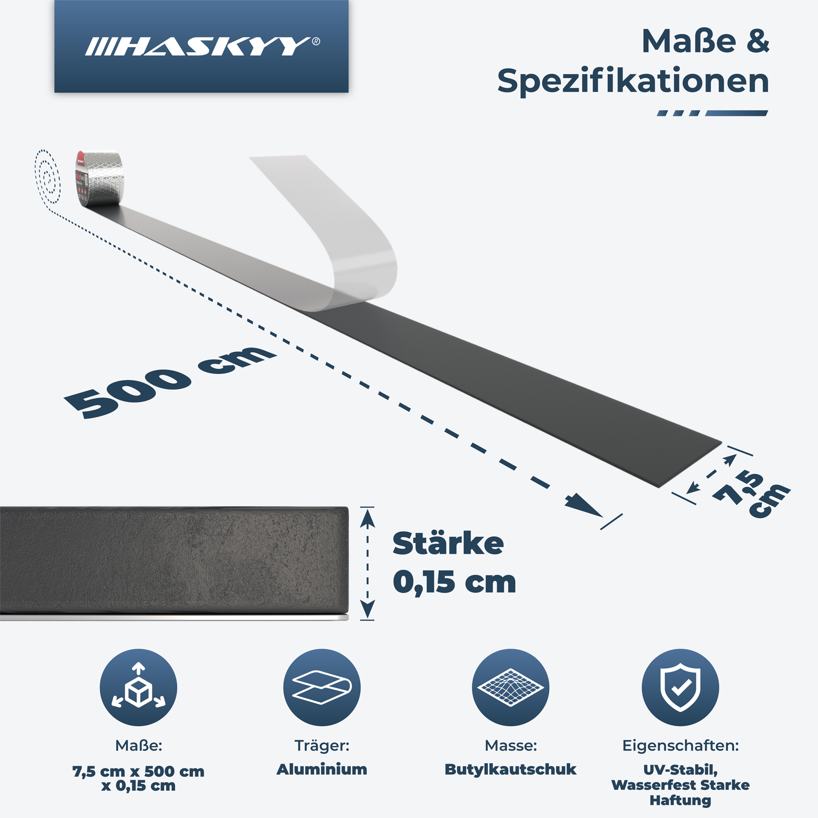 HASKYY Butyltape 7,5cm*5m Dichtband d=1,5 mm Reparaturband