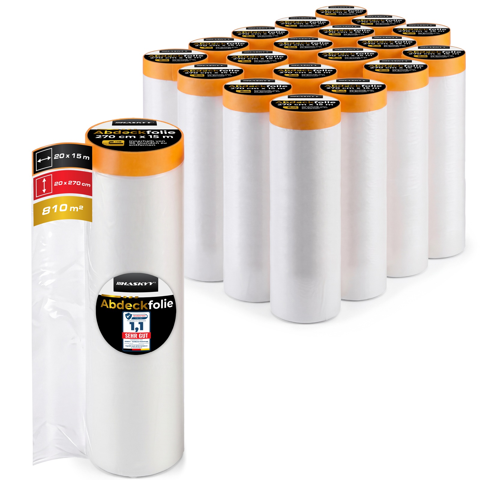 20x Abdeckfolie 270cm x 15m mit Klebeband 18mm